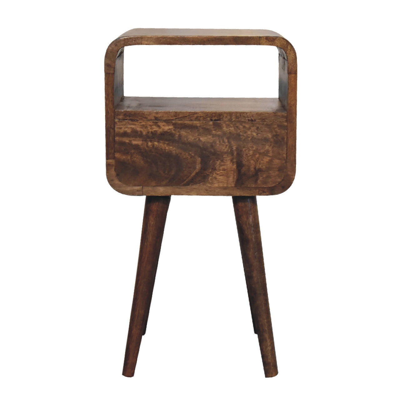 mini curved grey washed bedside with open slot