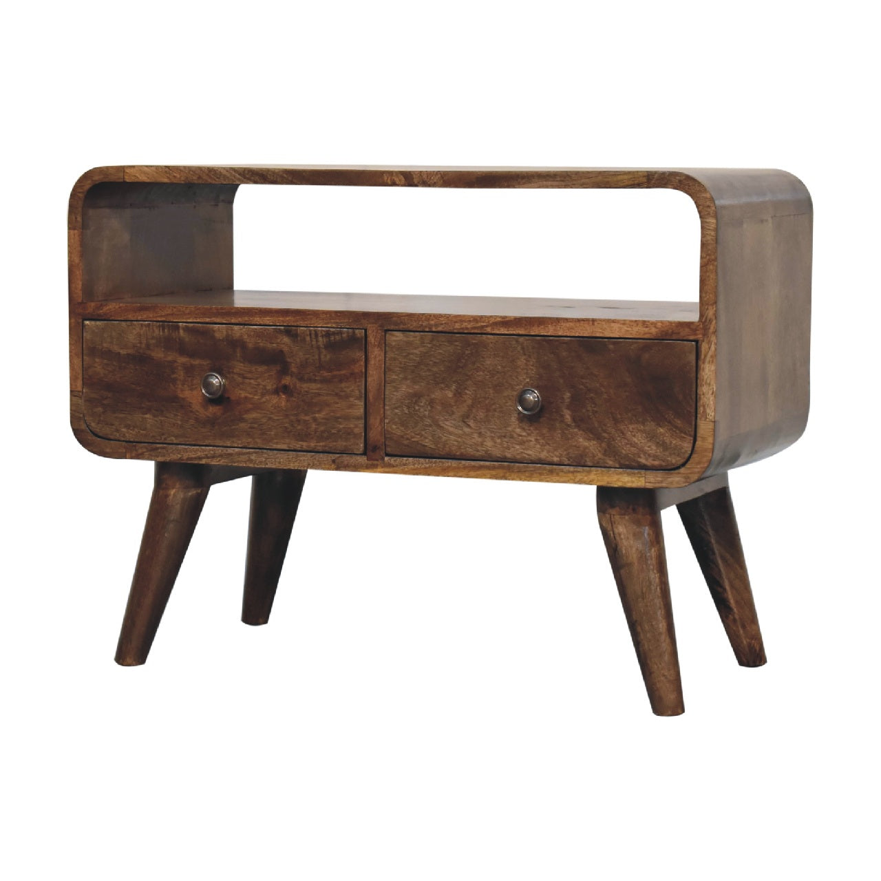 mini grey washed curved media unit