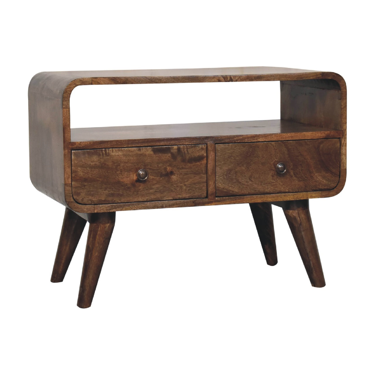 mini grey washed curved media unit