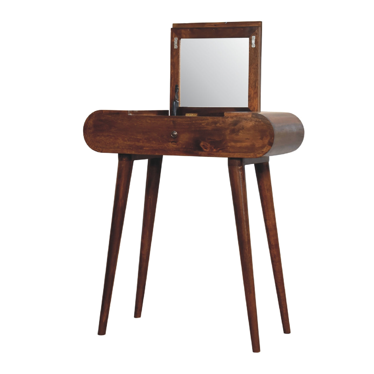 mini chestnut dressing table with foldable mirror