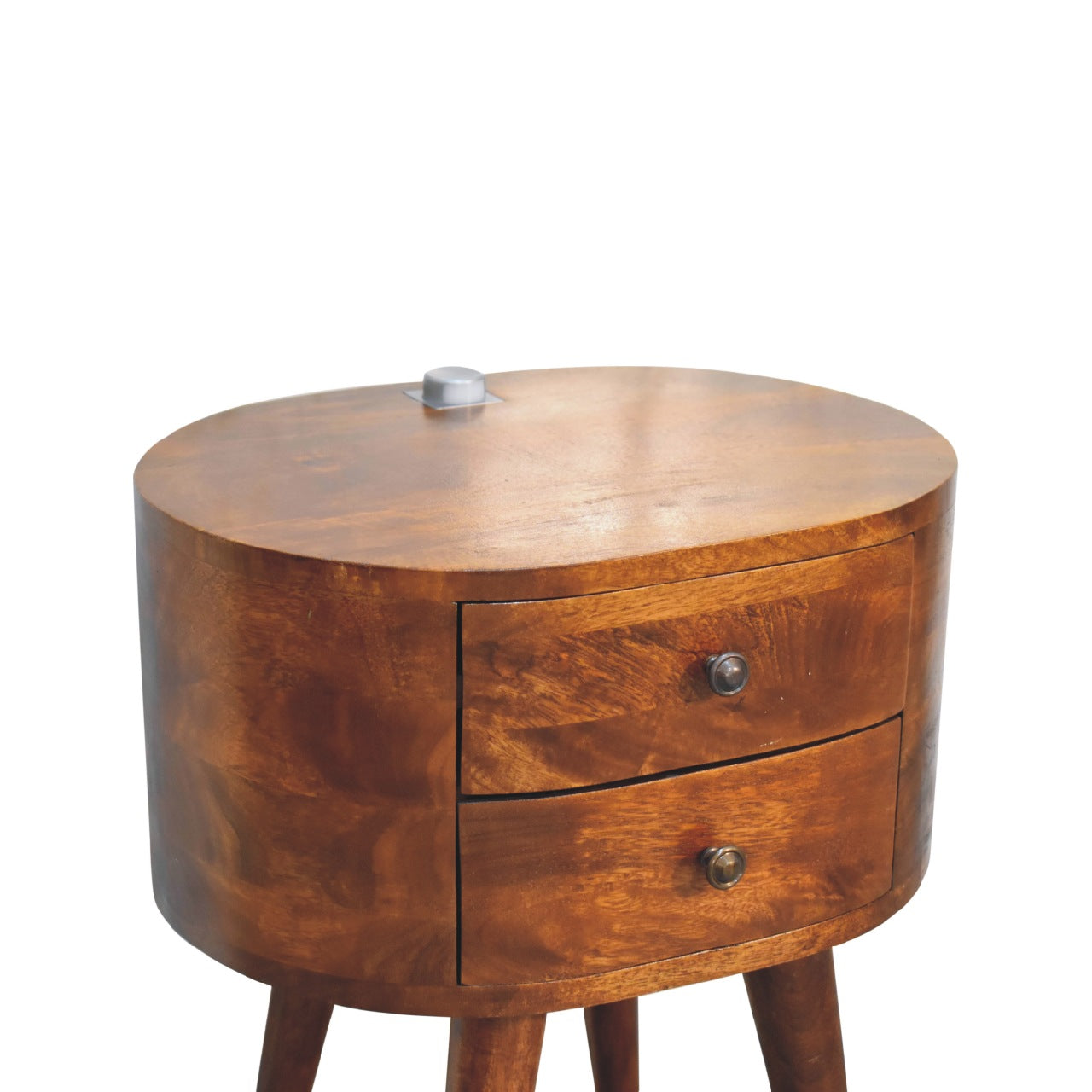 chestnut rounded bedside table with reading light