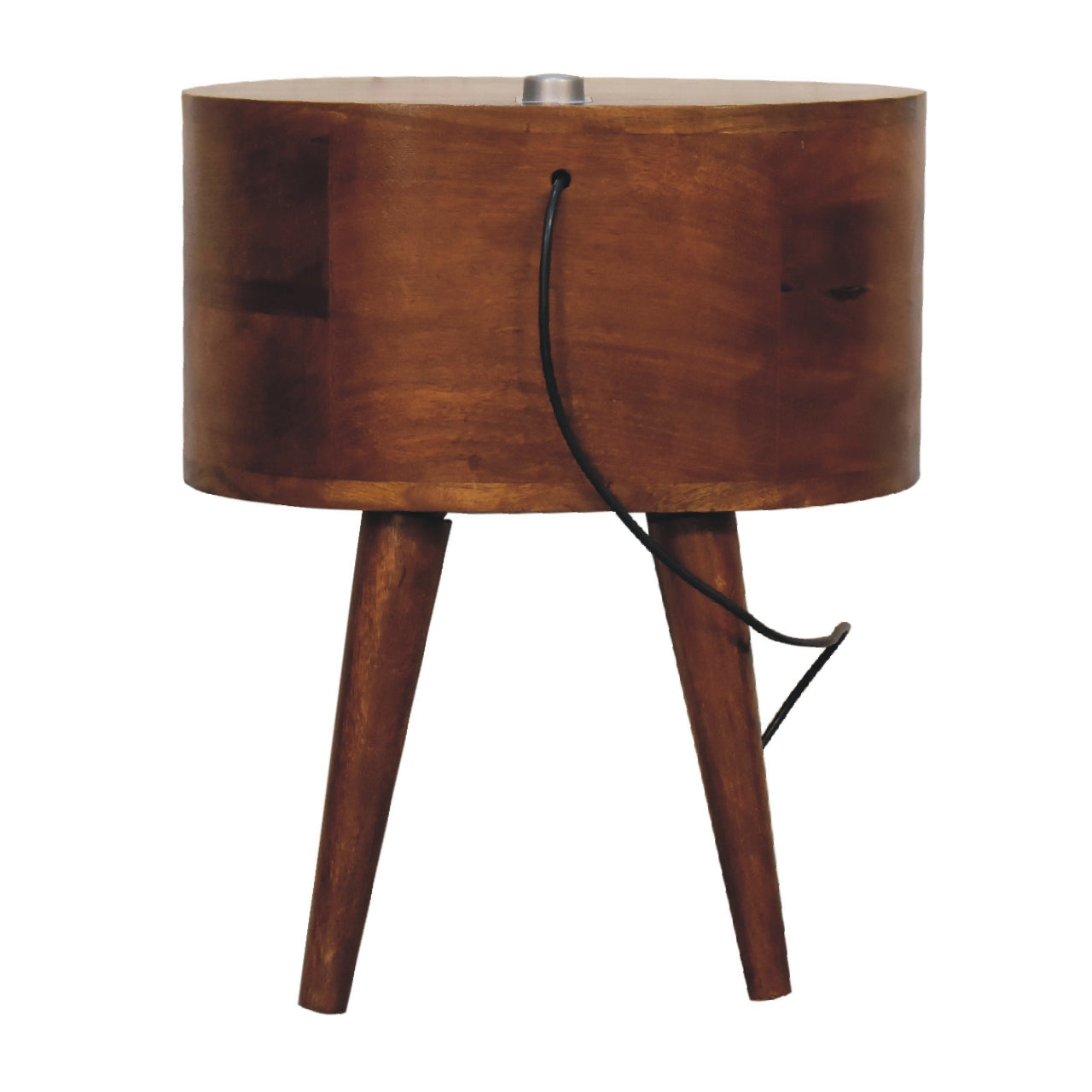 chestnut rounded bedside table with reading light