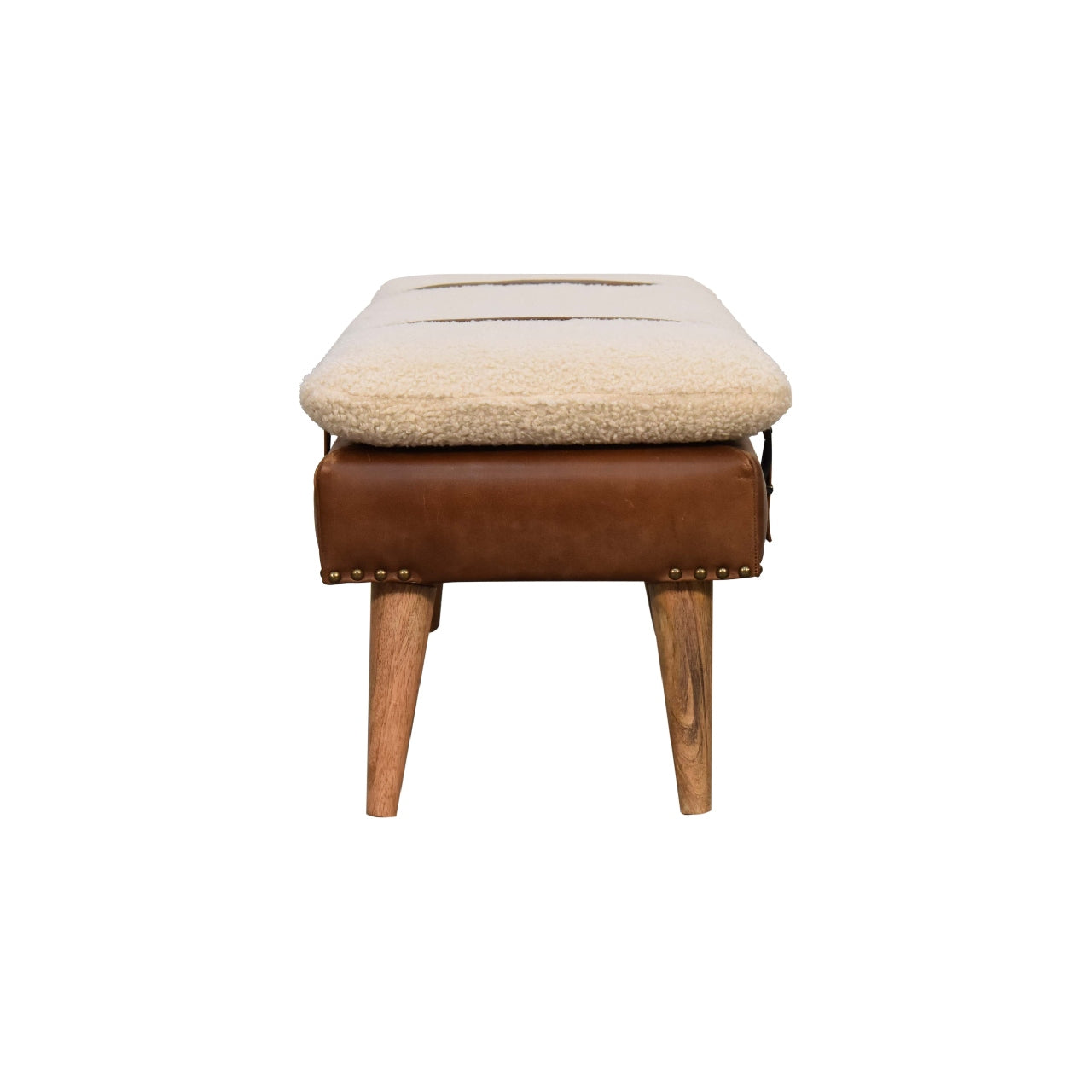 boucle buffalo hide leather bench