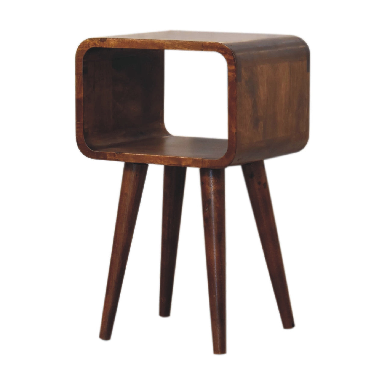 mini chestnut curved open bedside