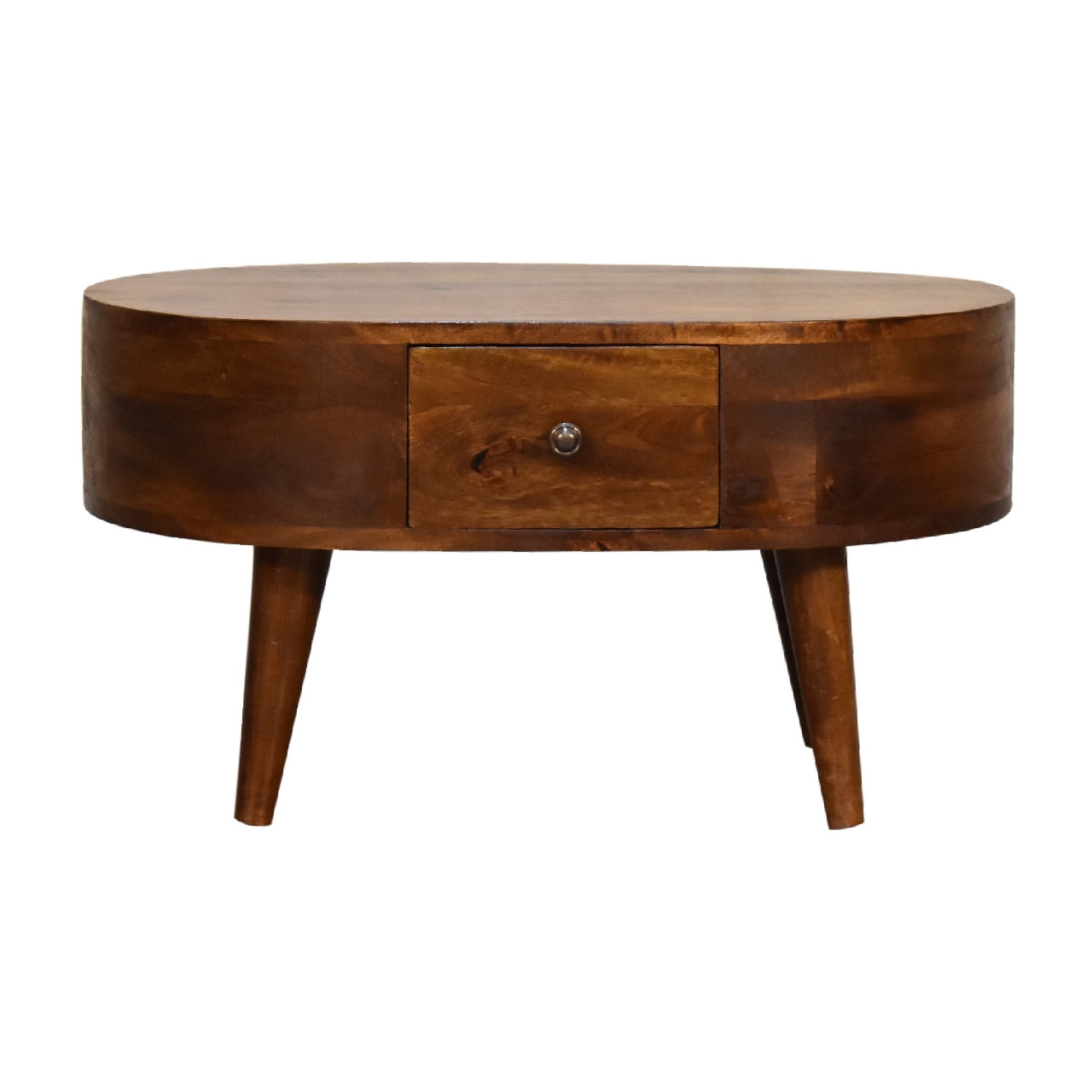 mini chestnut rounded coffee table