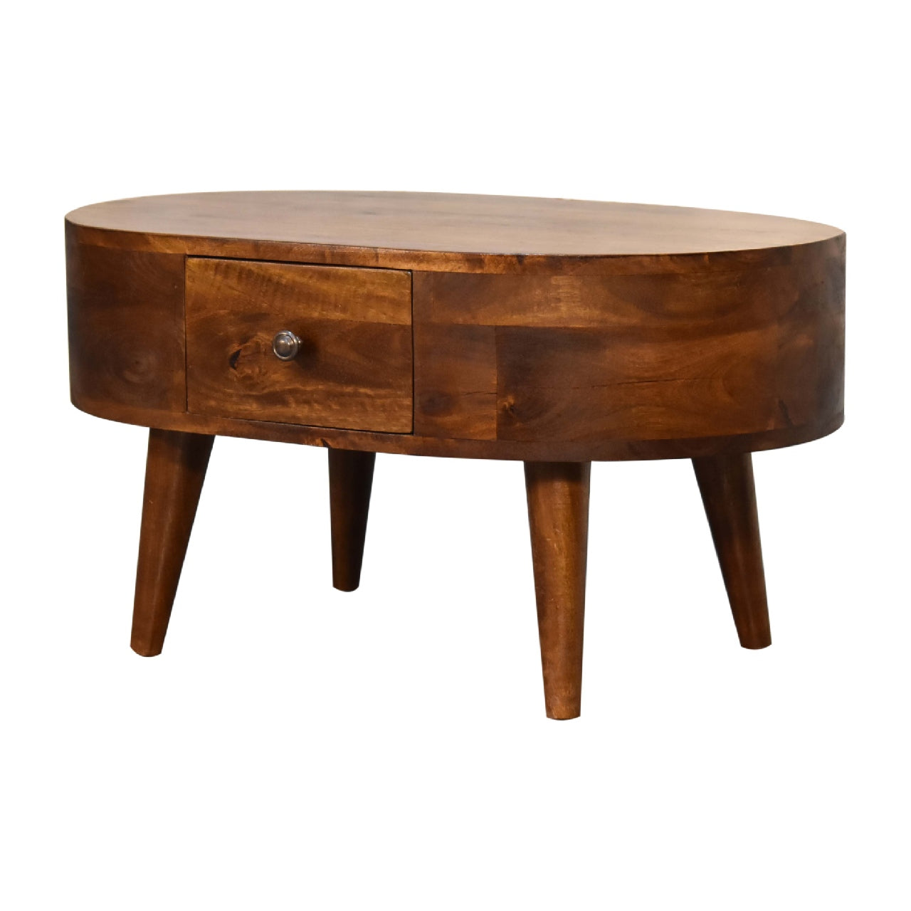 mini chestnut rounded coffee table