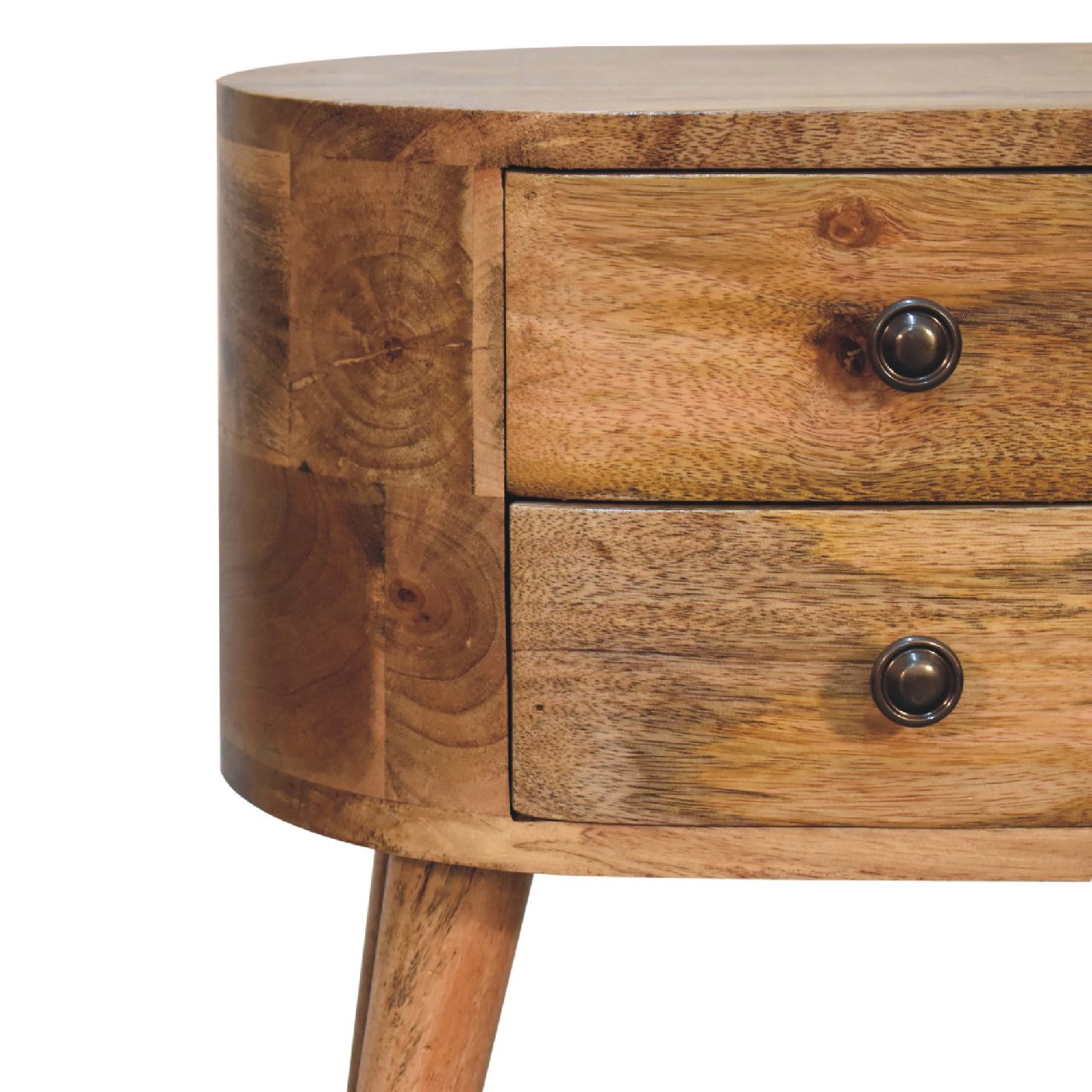 mini oak ish rounded bedside table
