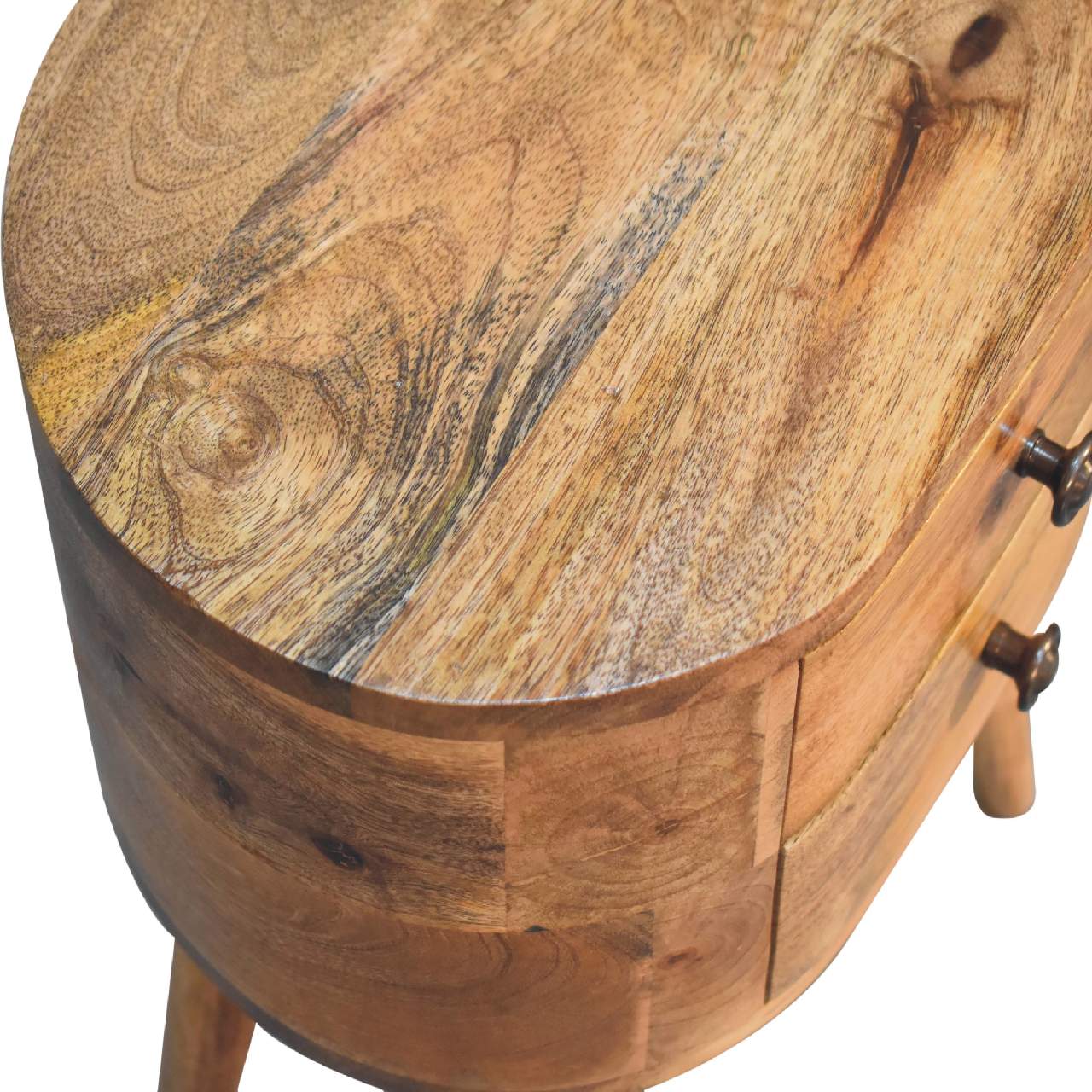 mini oak ish rounded bedside table