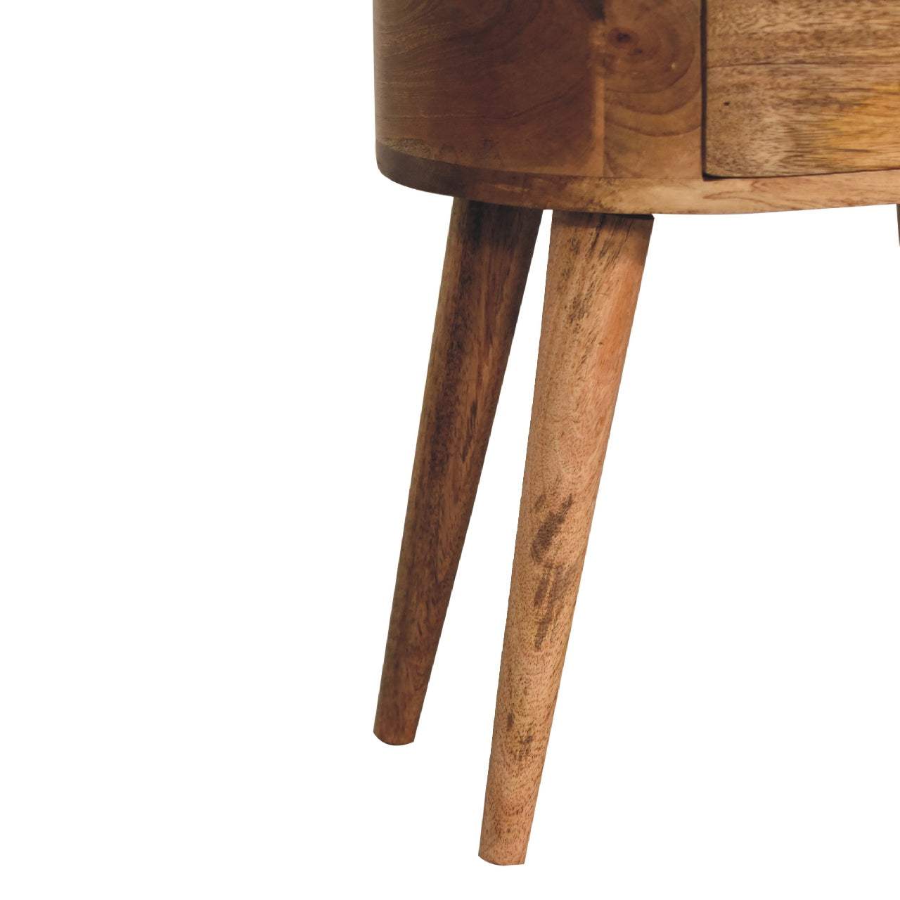 mini oak ish rounded bedside table