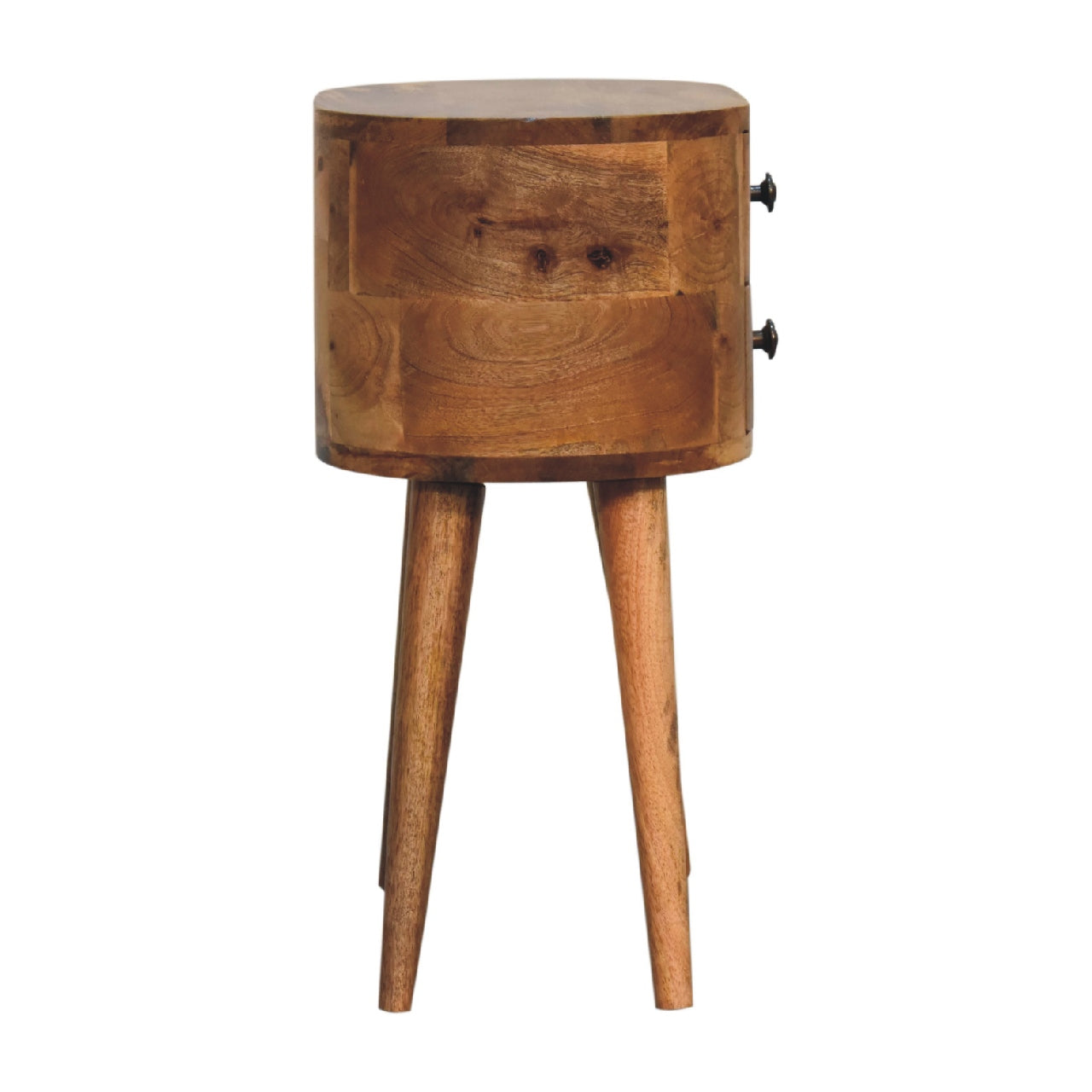 mini oak ish rounded bedside table