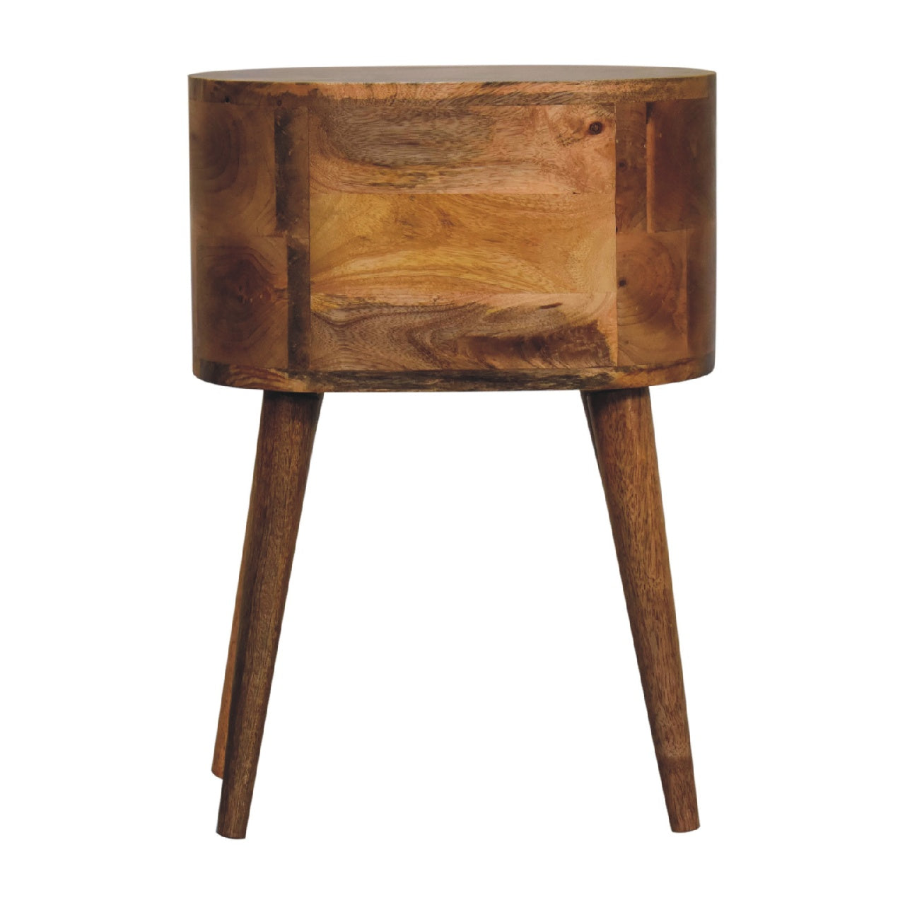 mini oak ish rounded bedside table