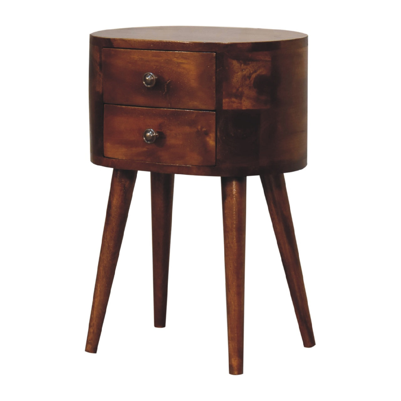 mini chestnut rounded bedside table