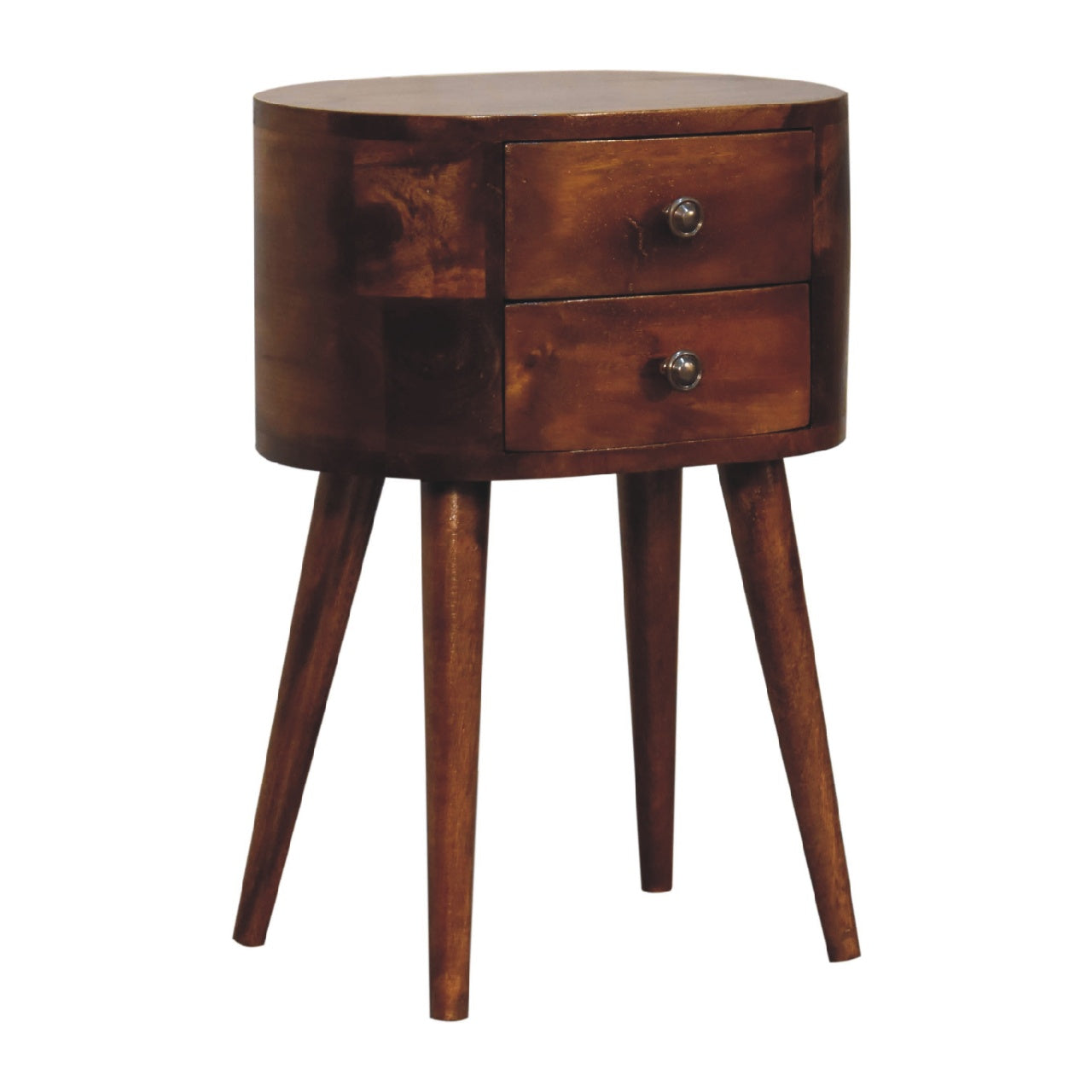 mini chestnut rounded bedside table