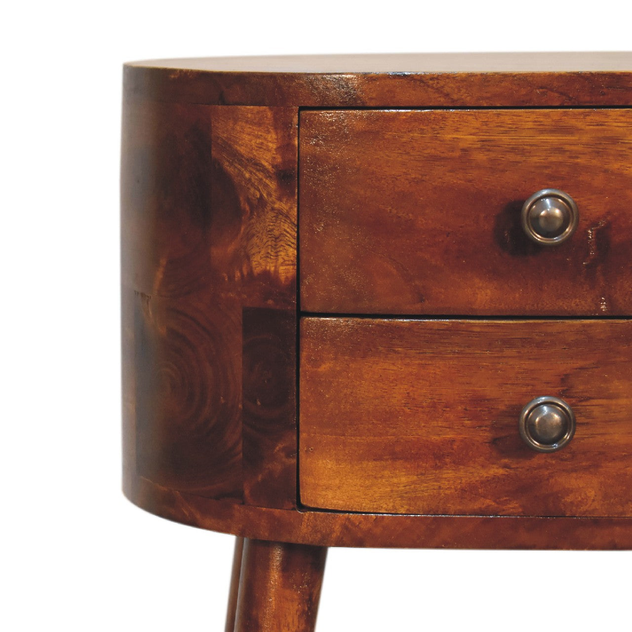 mini chestnut rounded bedside table