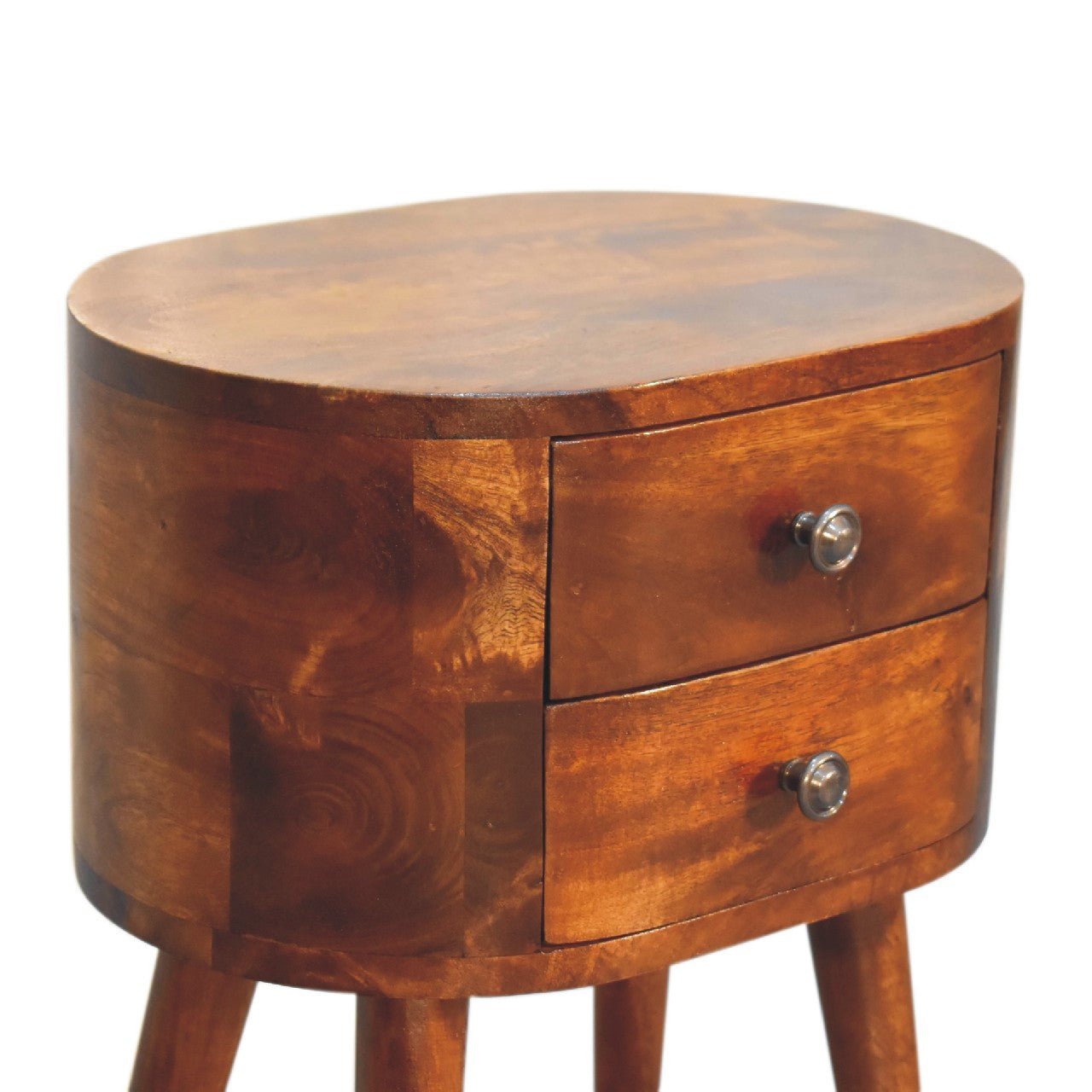 mini chestnut rounded bedside table