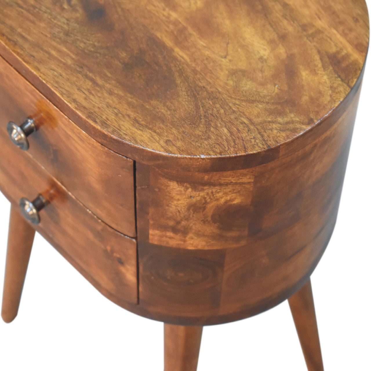 mini chestnut rounded bedside table