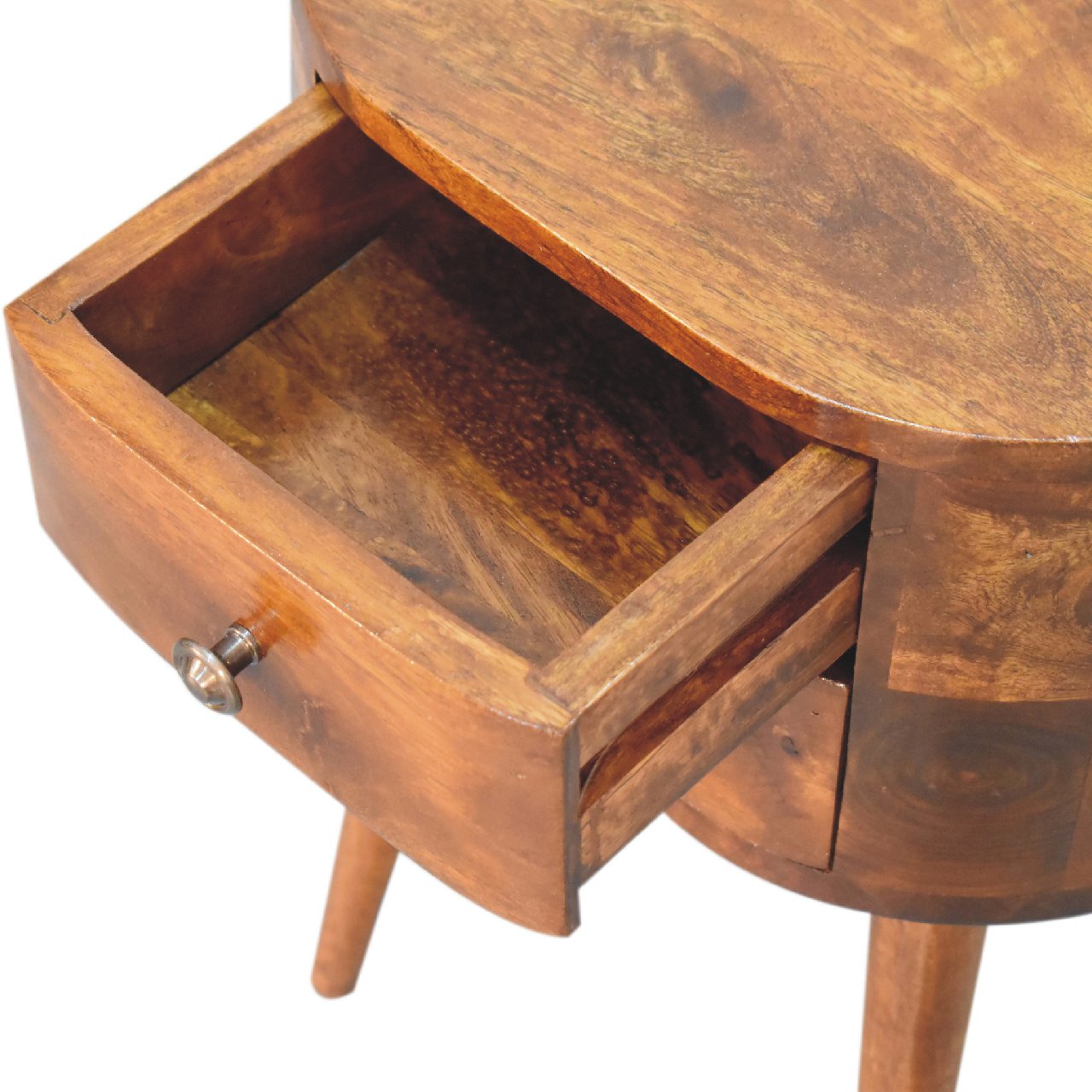 mini chestnut rounded bedside table