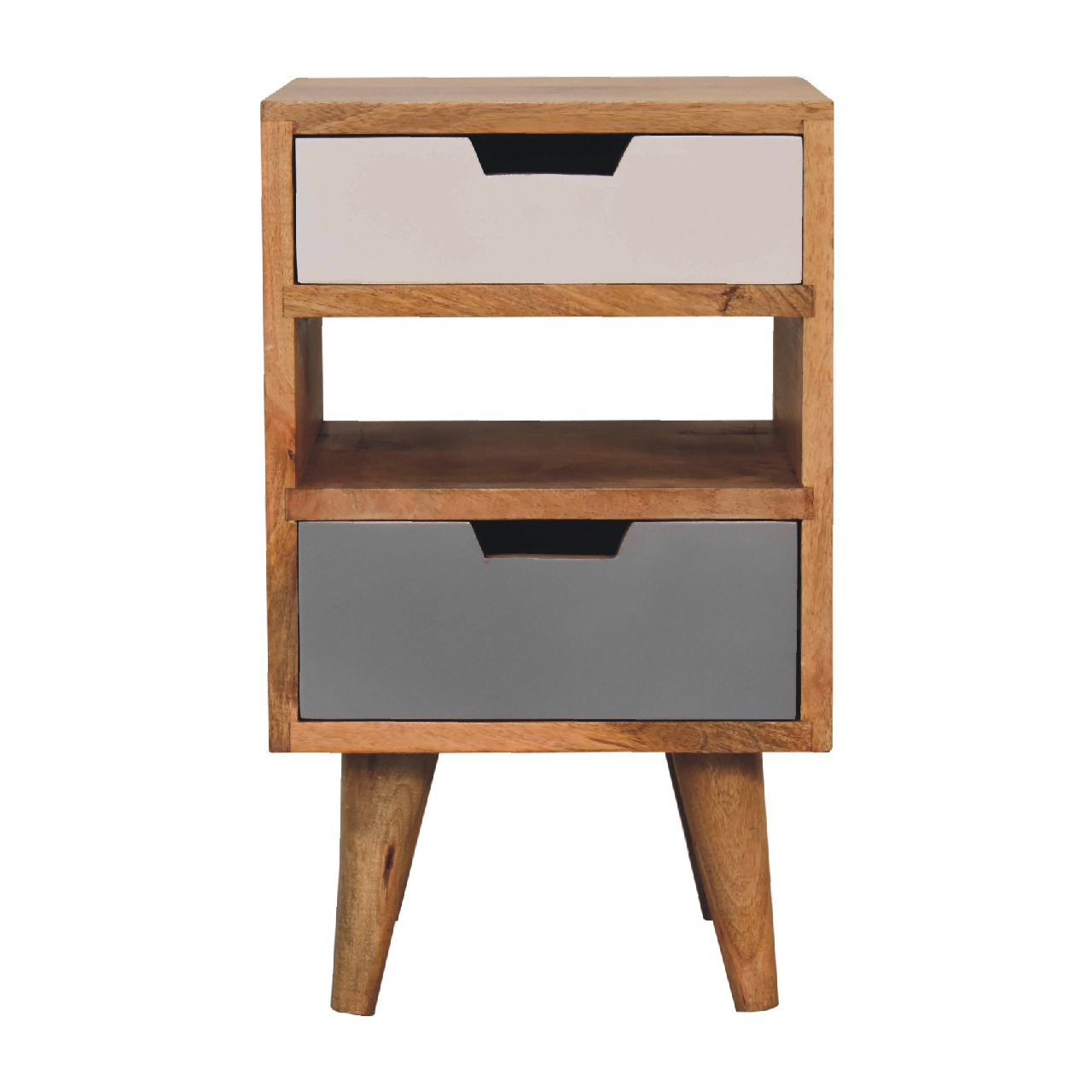 mini grey and white cut out bedside