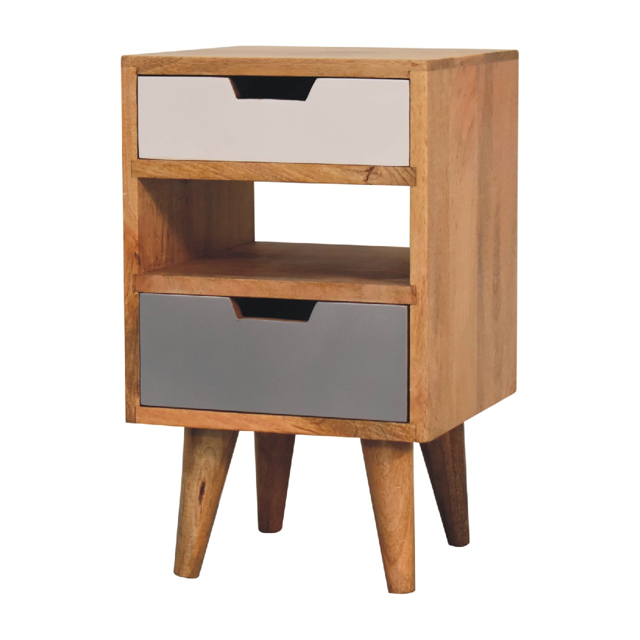 mini grey and white cut out bedside