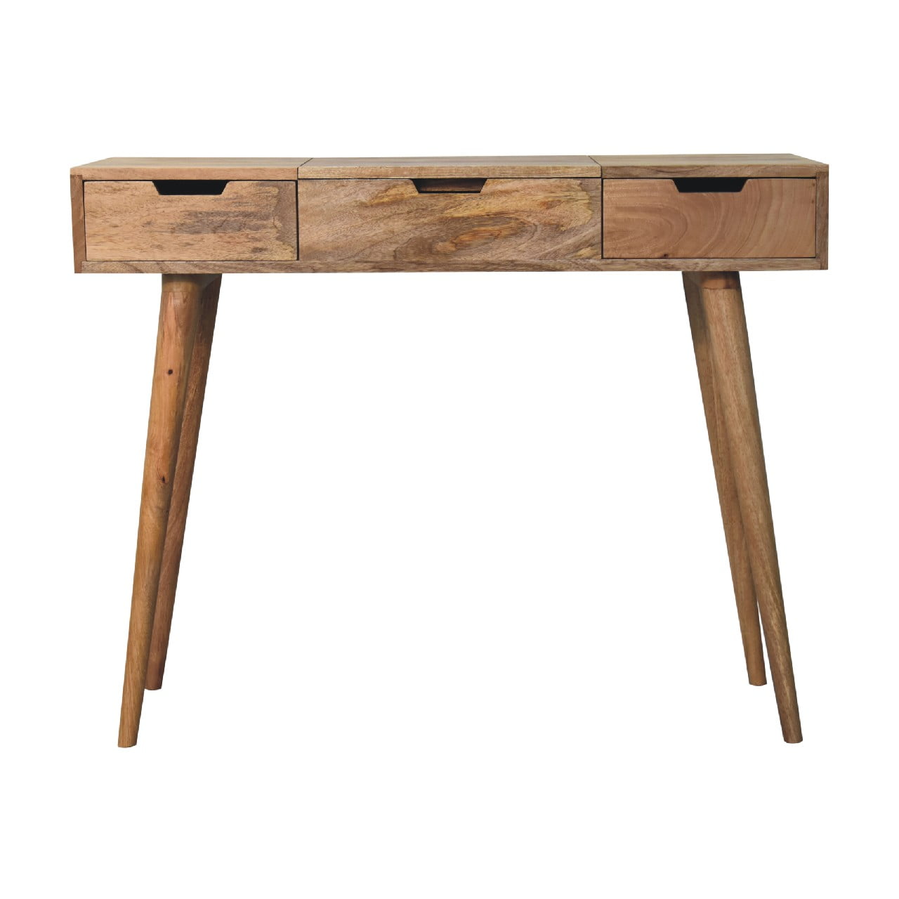 oak ish dressing table with foldable mirror