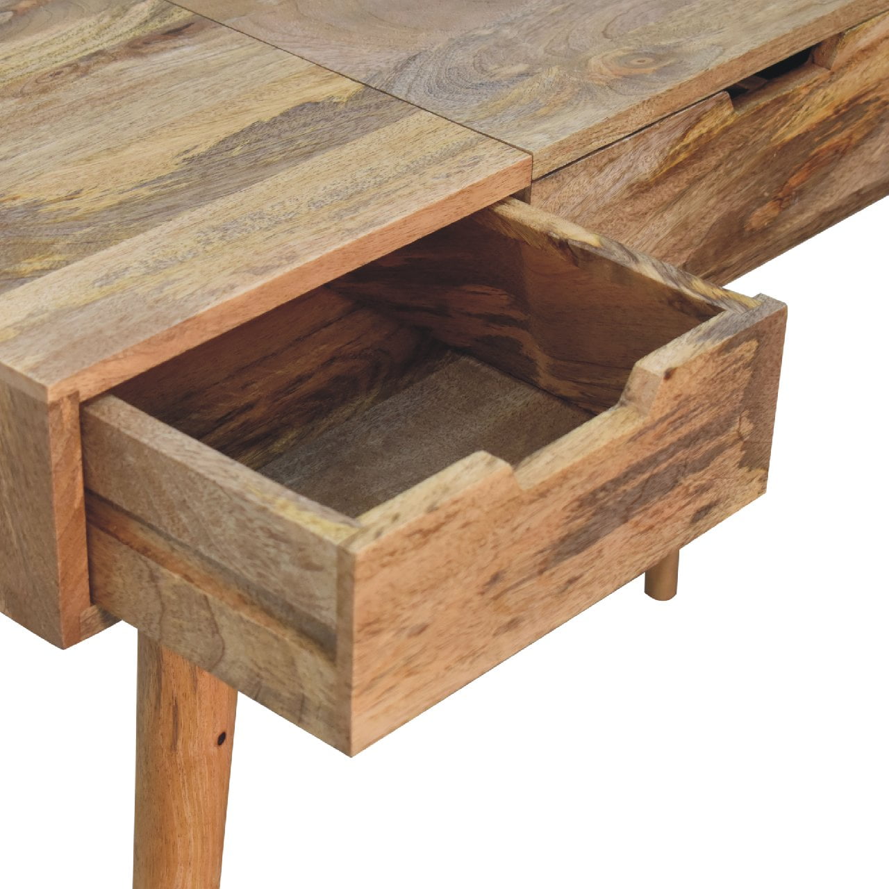 oak ish dressing table with foldable mirror