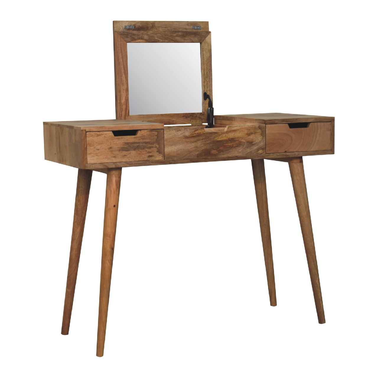 oak ish dressing table with foldable mirror