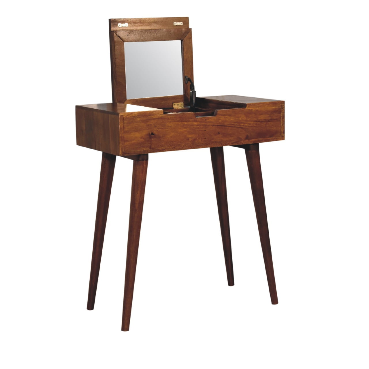mini chestnut dressing table with foldable mirror 1