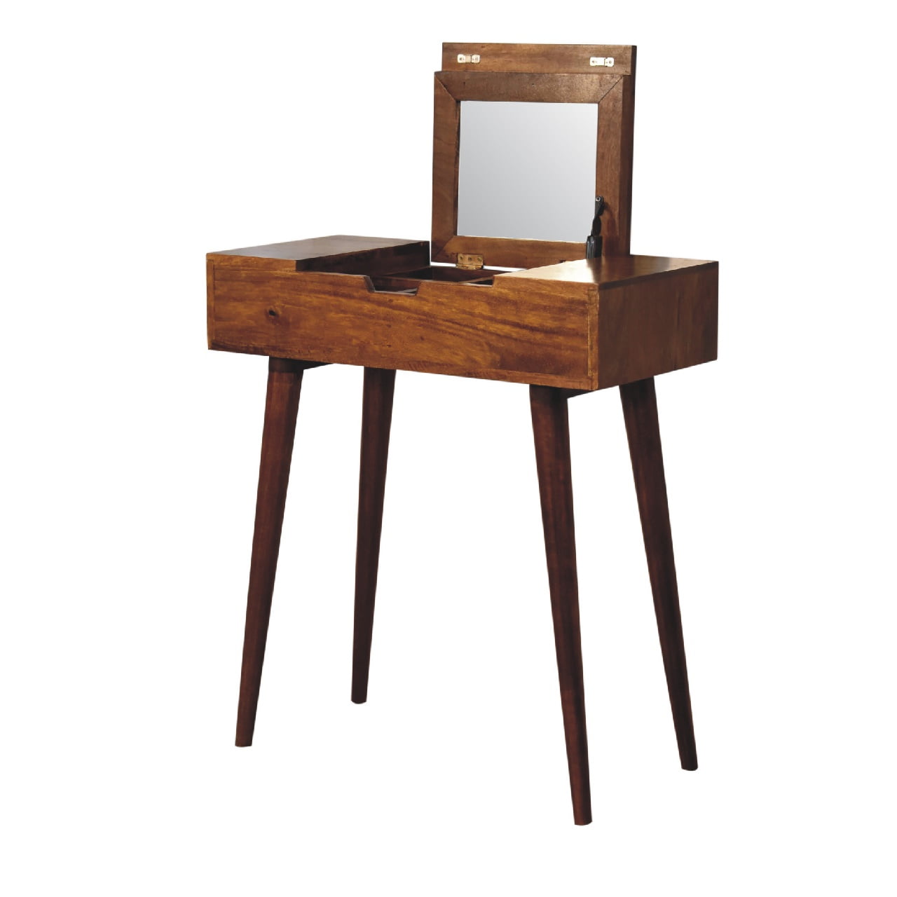 mini chestnut dressing table with foldable mirror 1