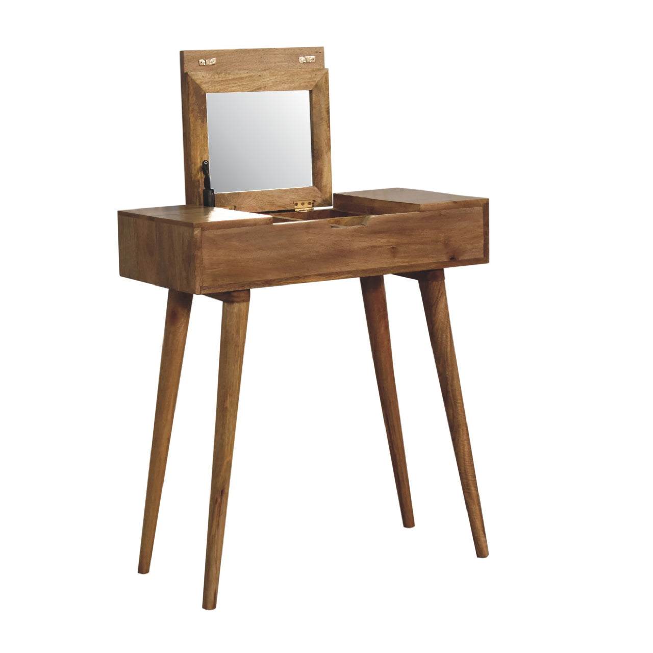 mini oak ish dressing table with foldable mirror 1