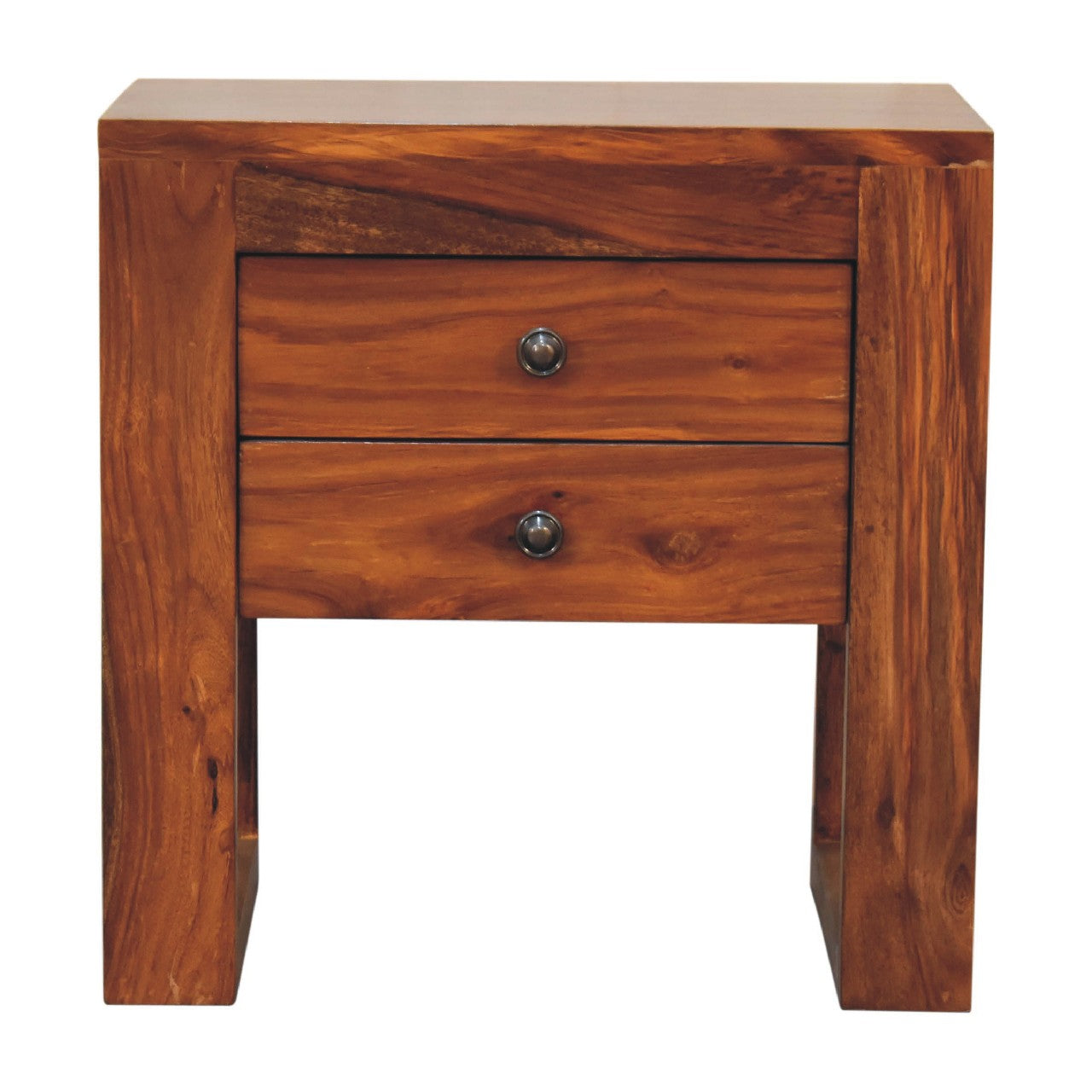 square honey finish bedside with u shape feet