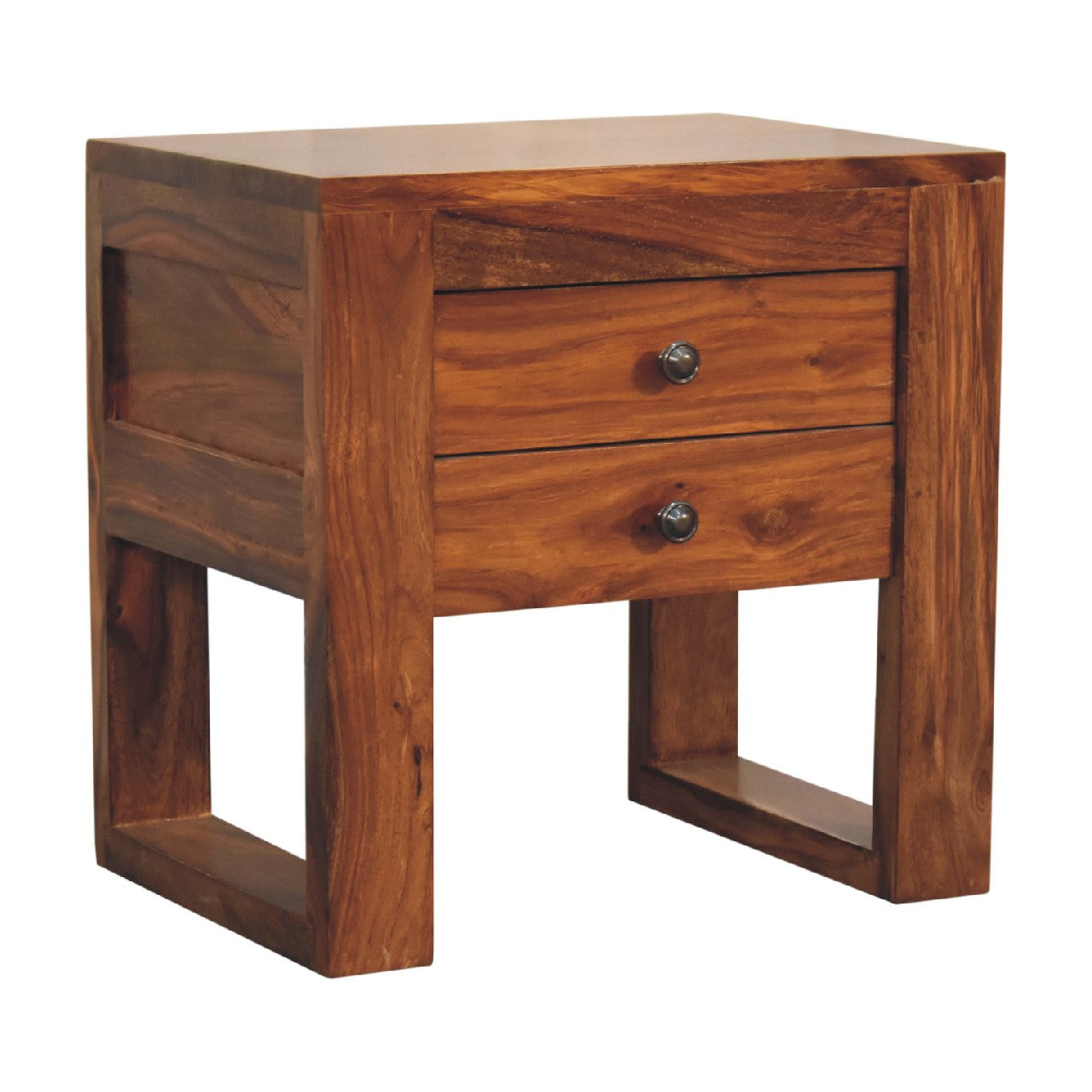 square honey finish bedside with u shape feet