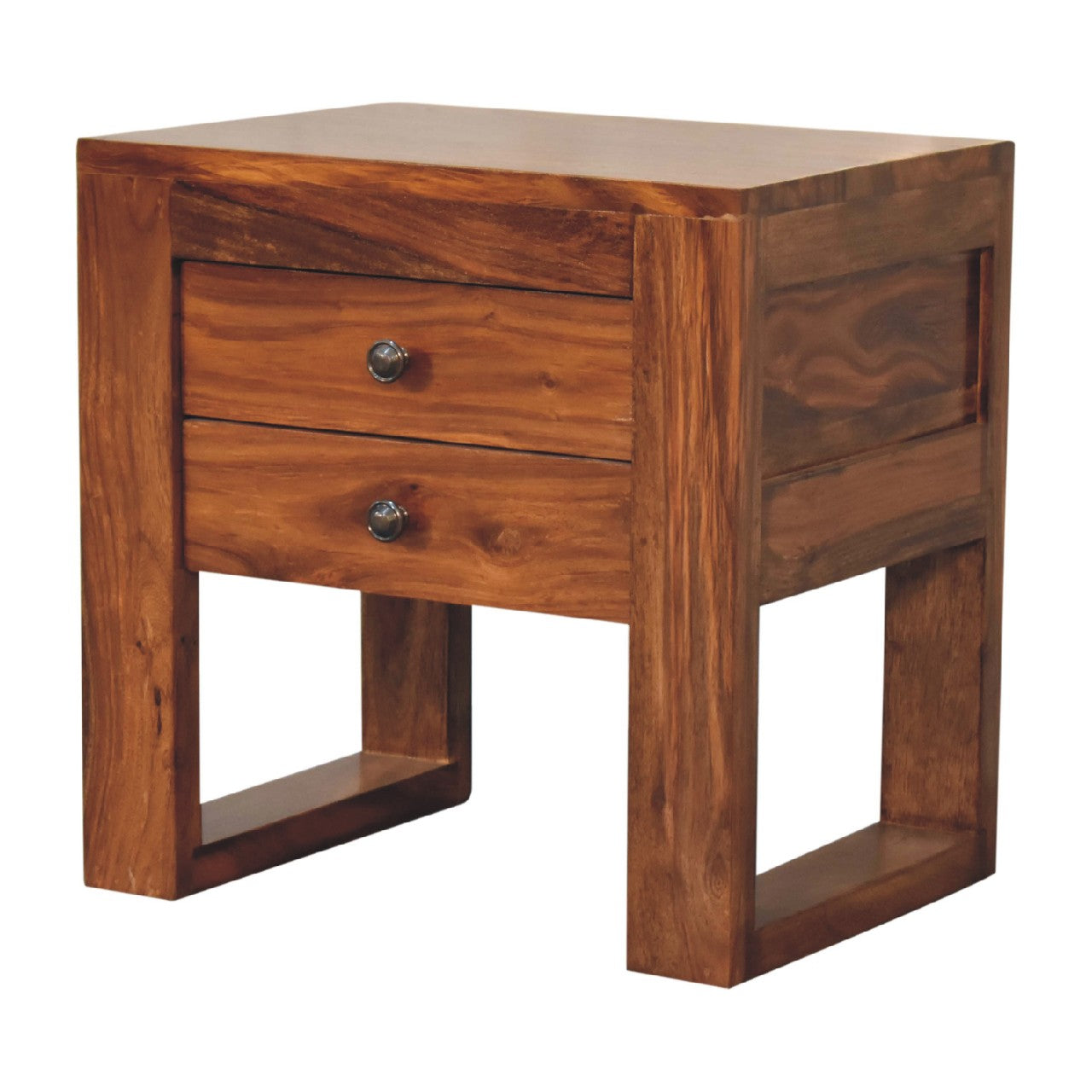 square honey finish bedside with u shape feet