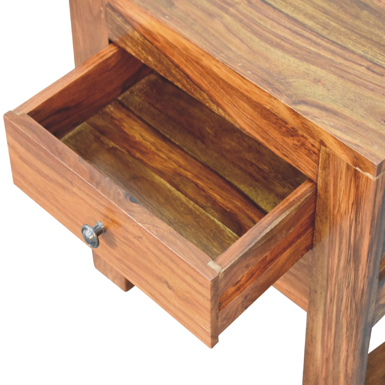 square honey finish bedside with u shape feet