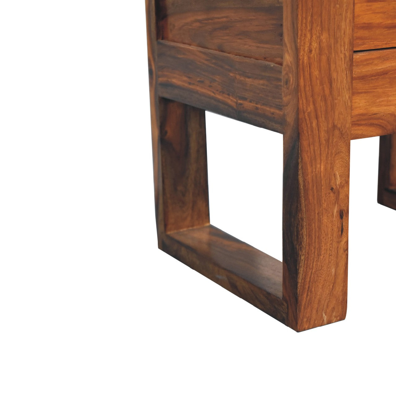 square honey finish bedside with u shape feet