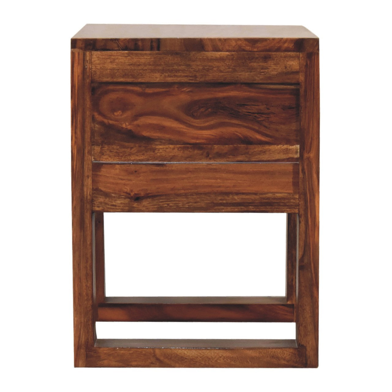 square honey finish bedside with u shape feet