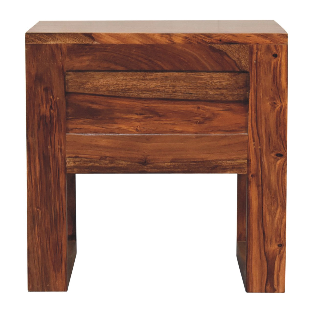square honey finish bedside with u shape feet