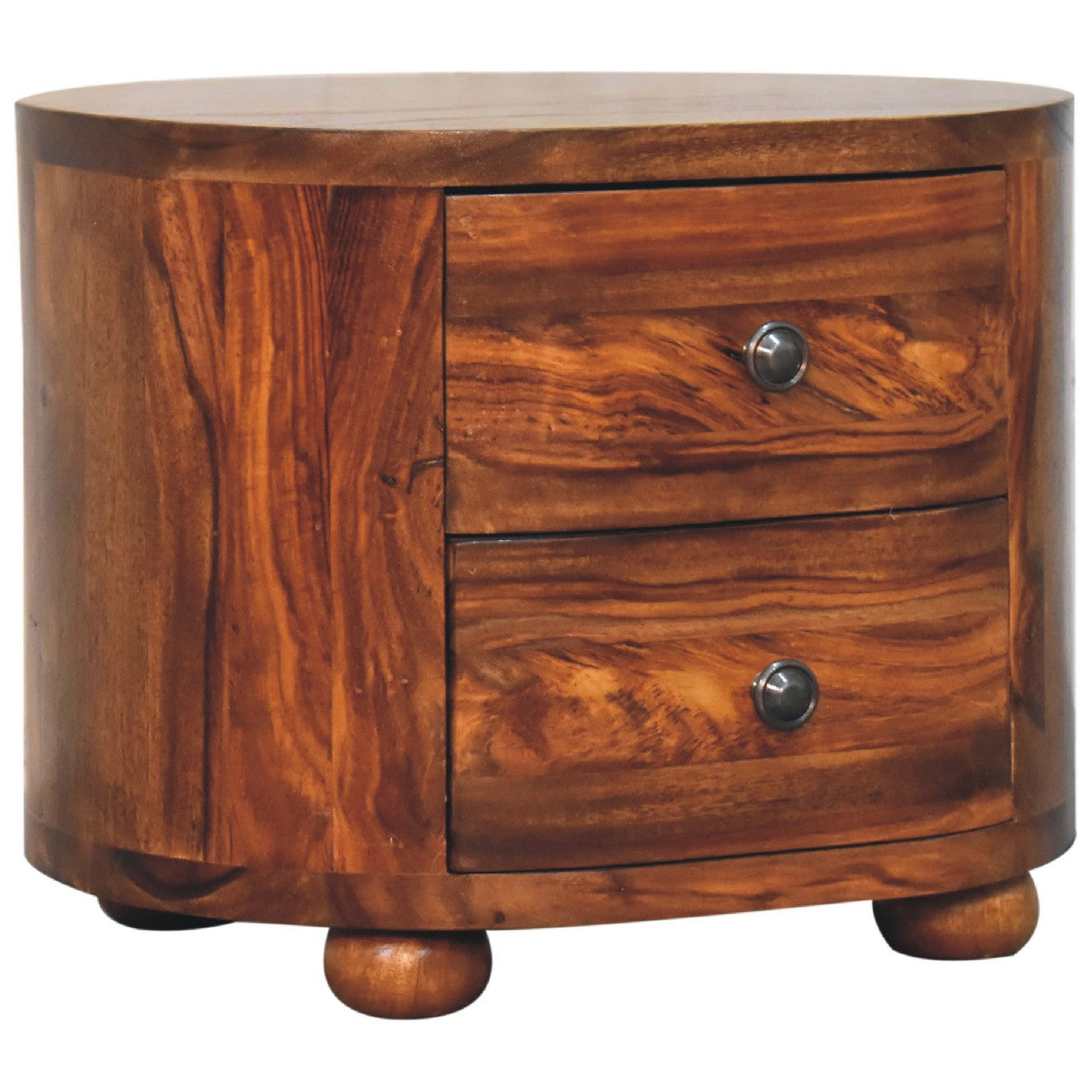 round honey finish bedside with bun feet