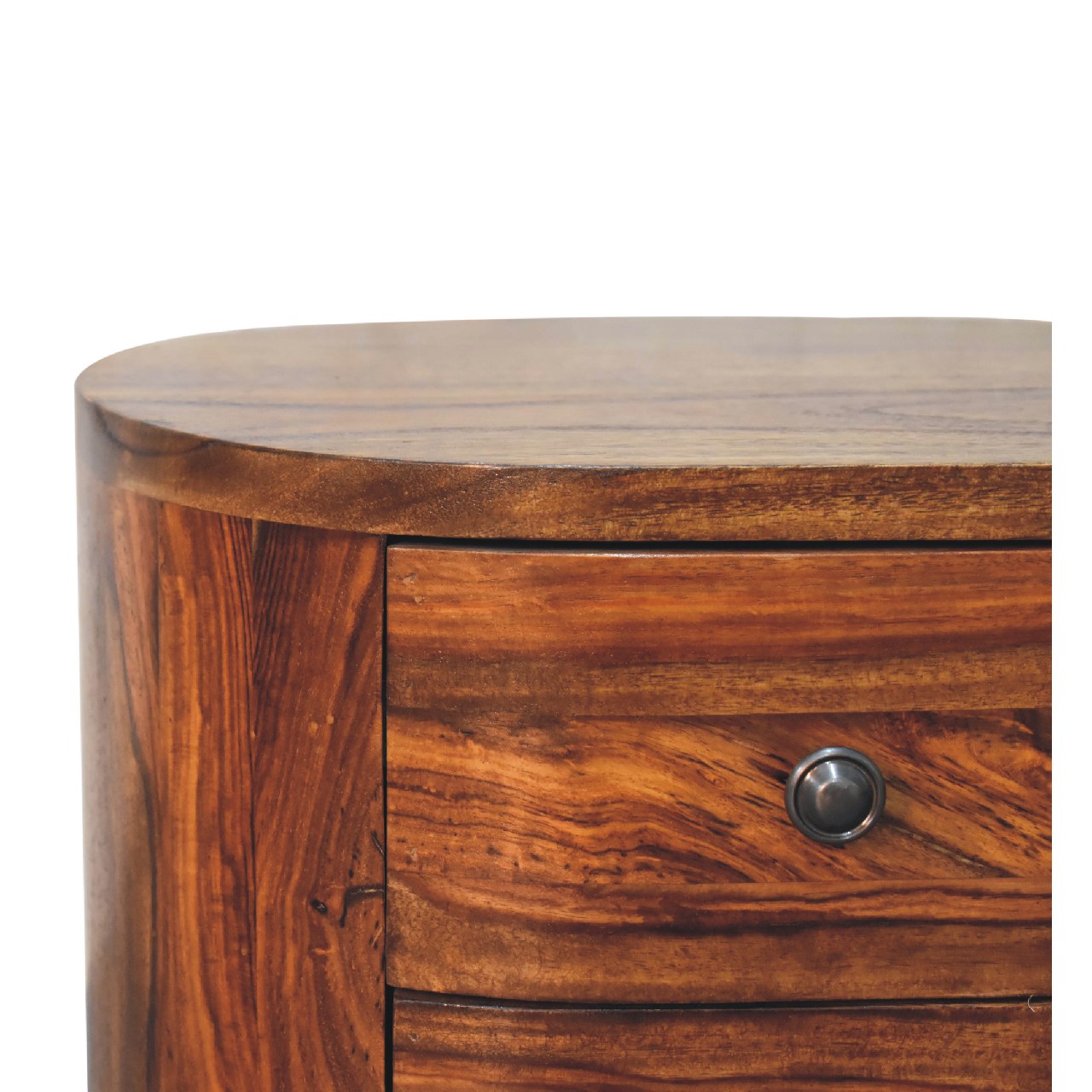 round honey finish bedside with bun feet