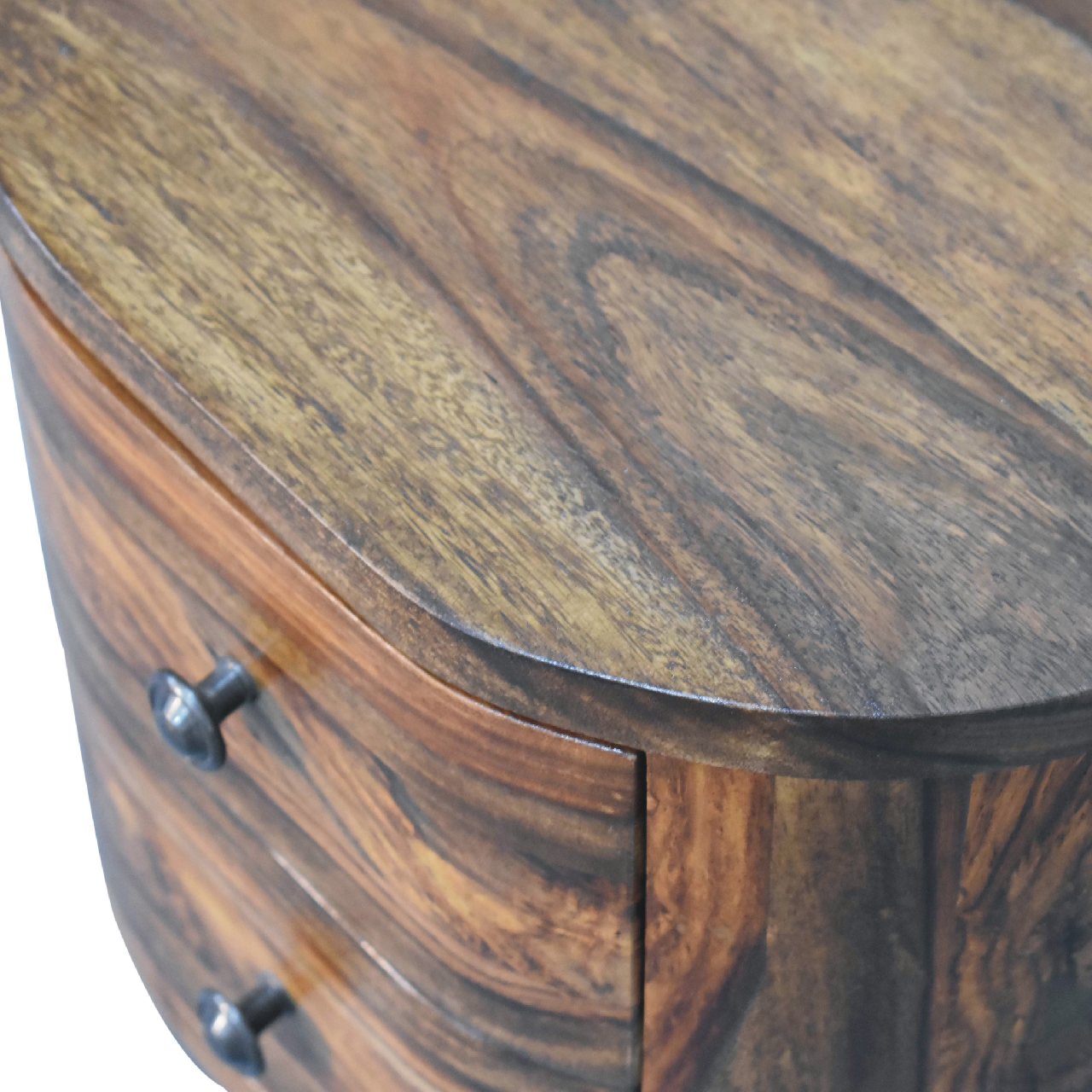 round honey finish bedside with bun feet