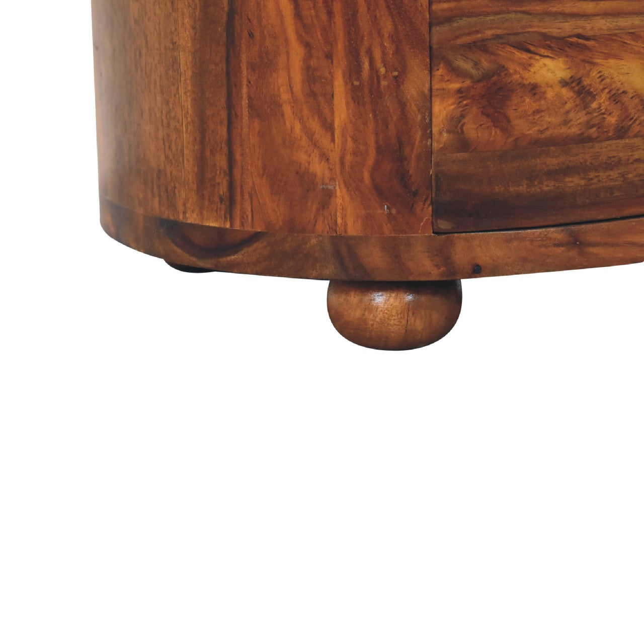 round honey finish bedside with bun feet