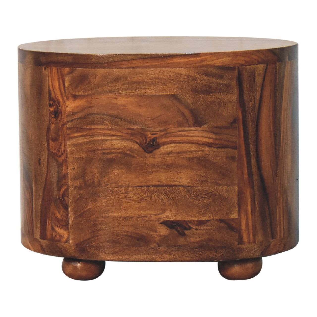 round honey finish bedside with bun feet