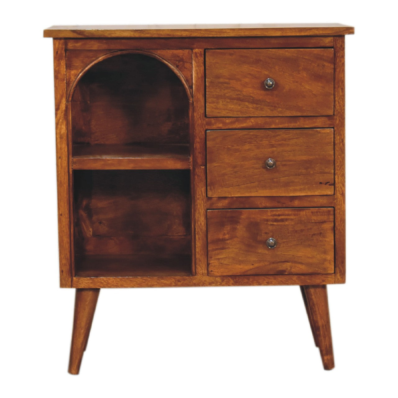 chestnut mixed open cabinet