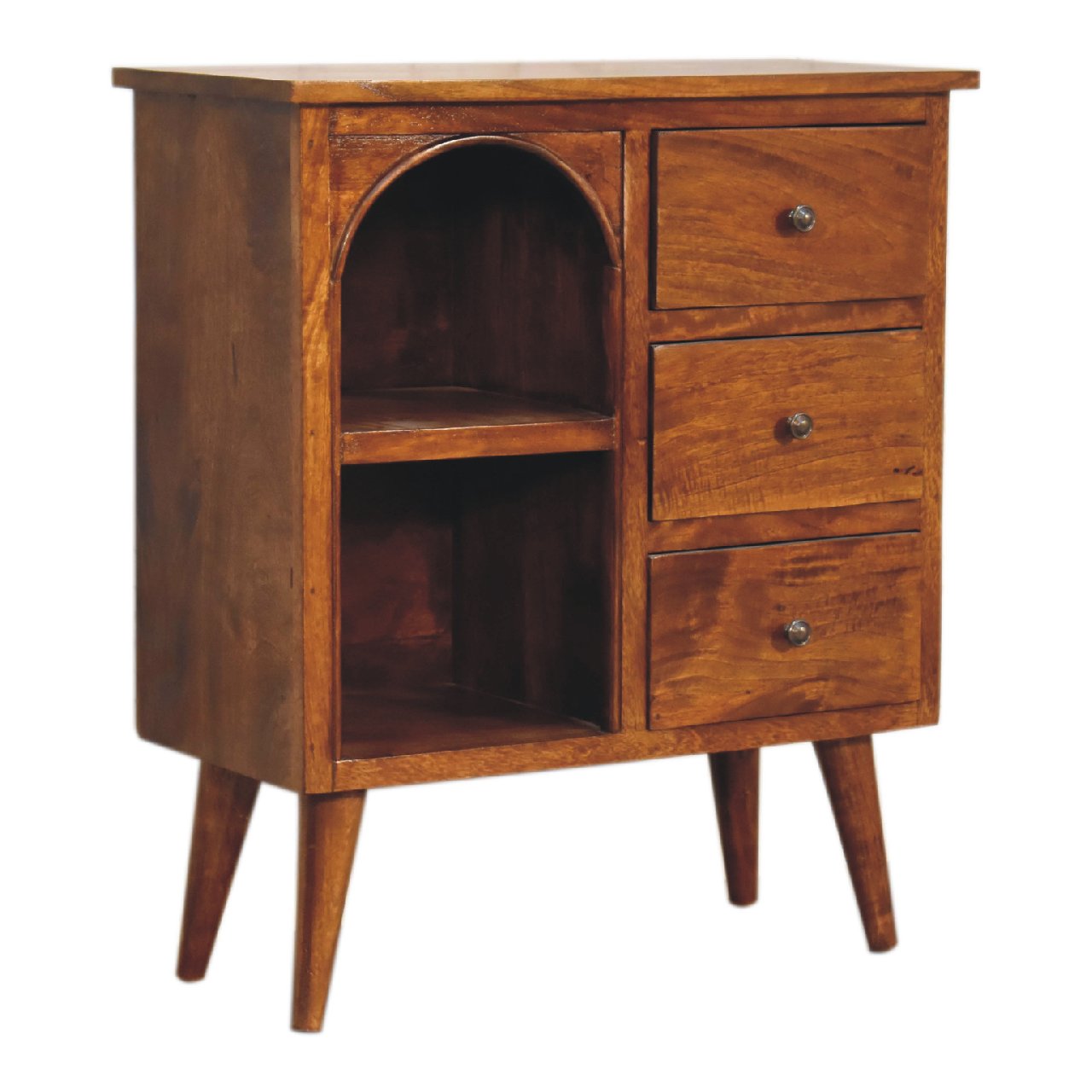chestnut mixed open cabinet