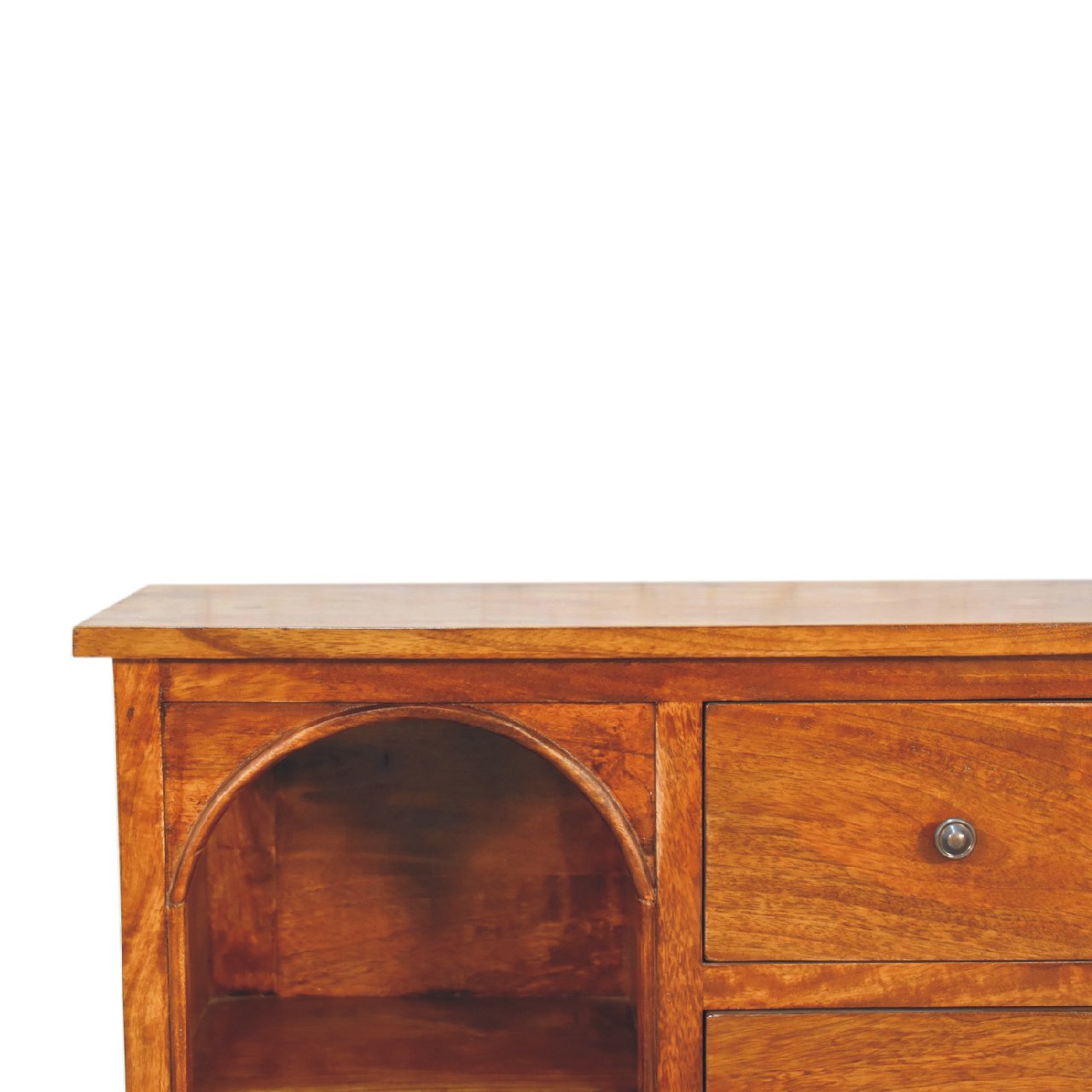 chestnut mixed open cabinet