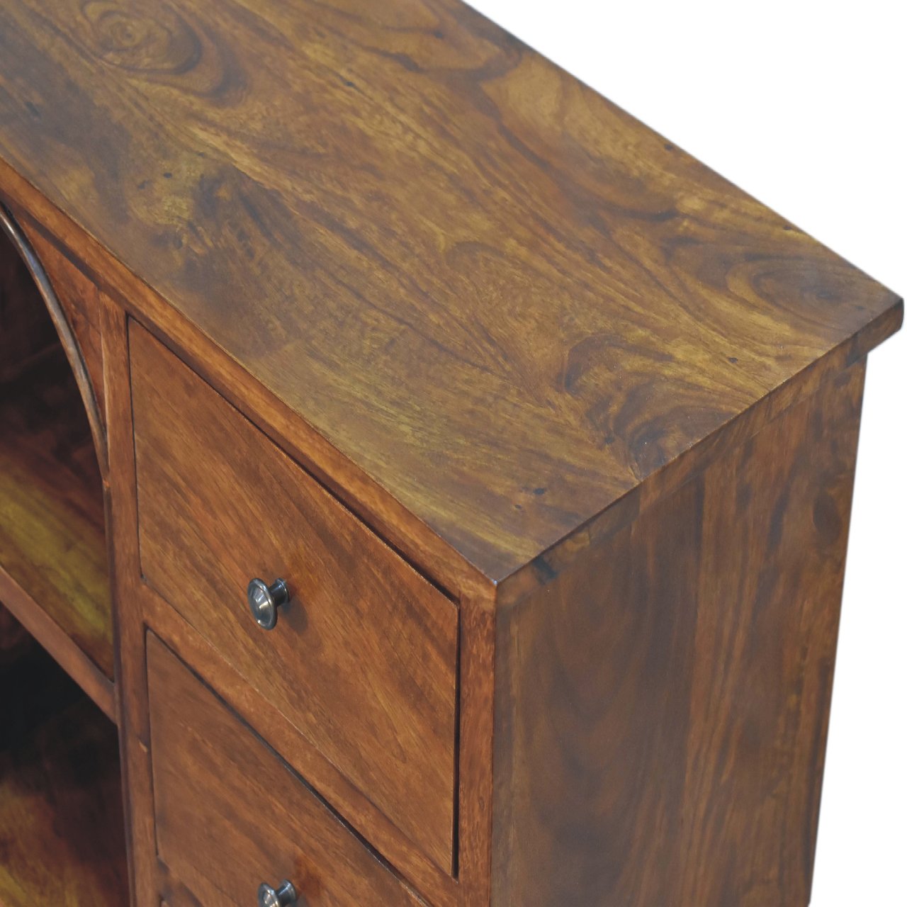 chestnut mixed open cabinet