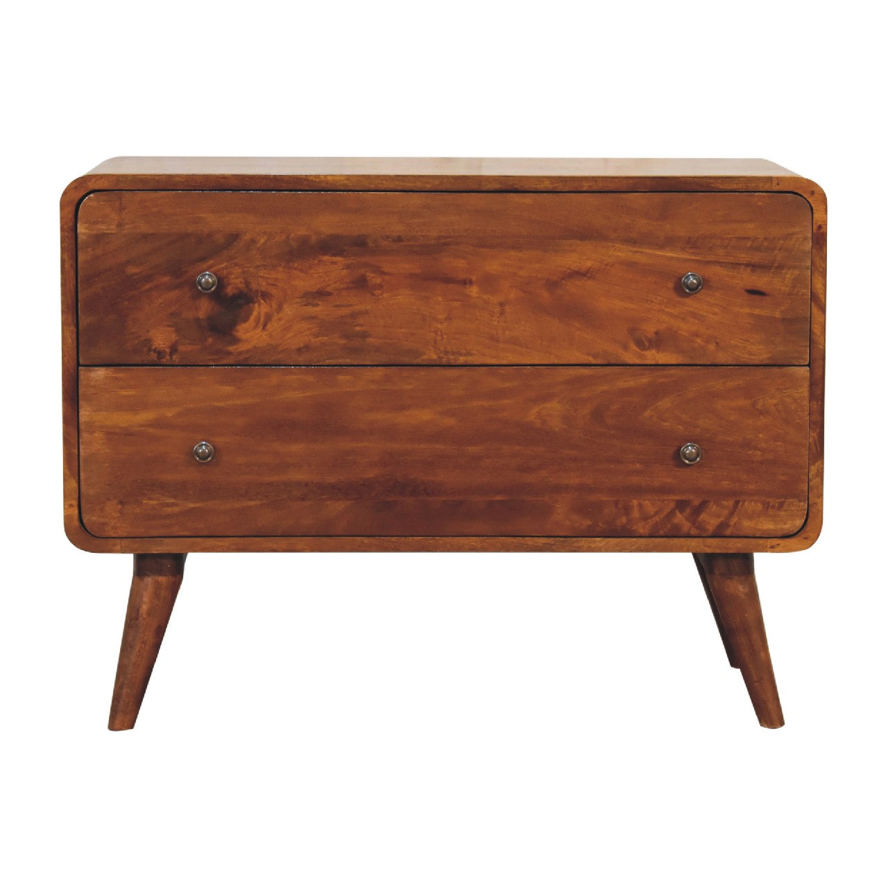 2 drawer curved chestnut chest