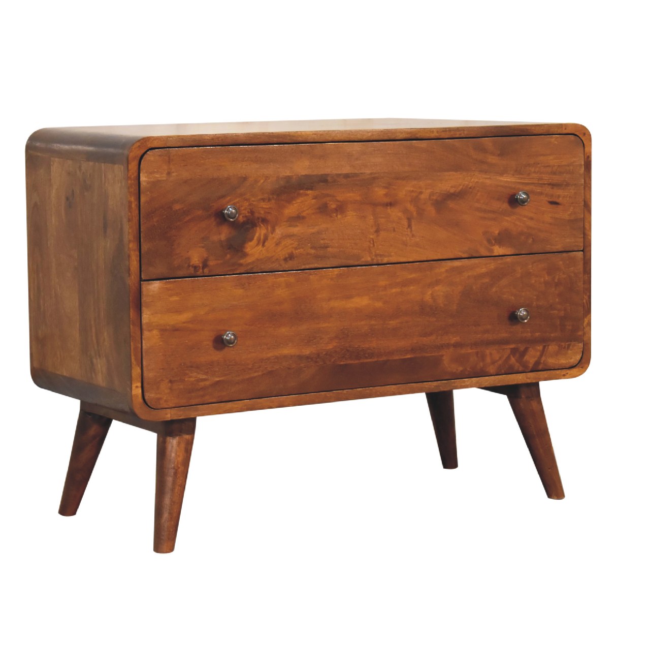 2 drawer curved chestnut chest