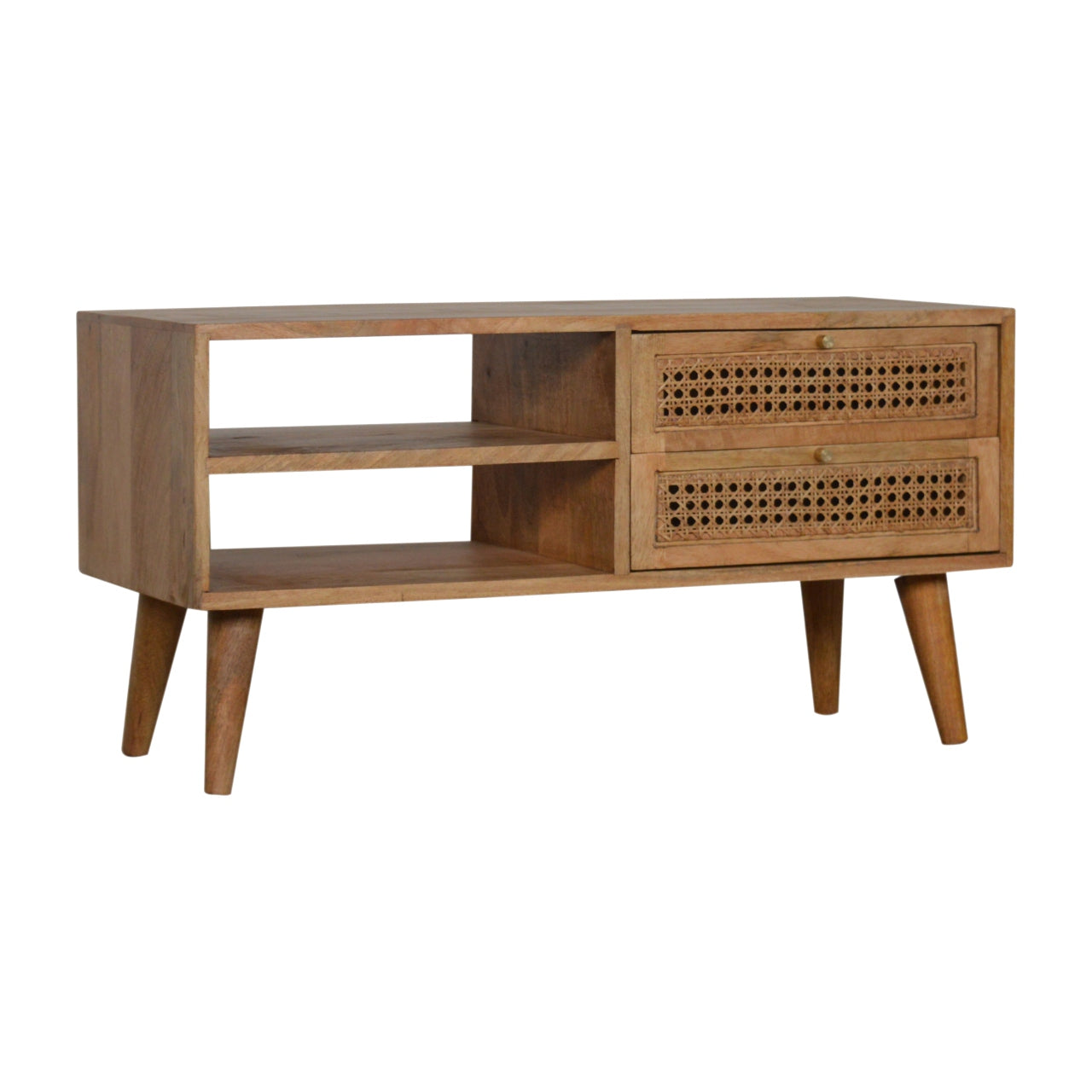 Solid Wood 2 Drawer Rattan TV Stand