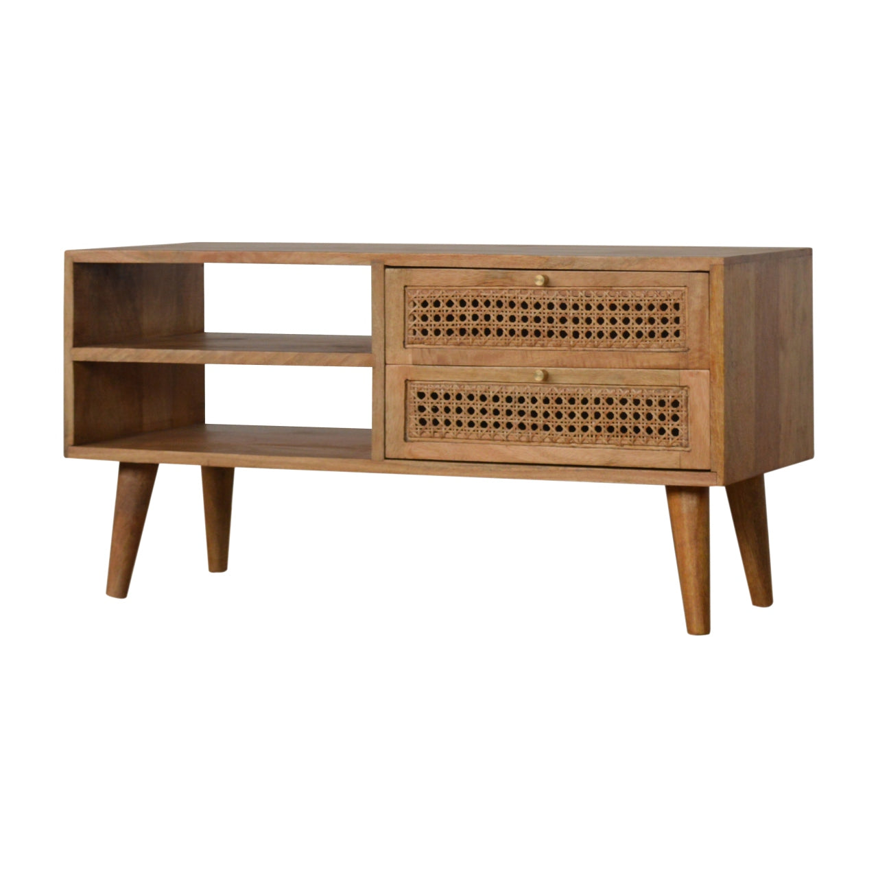 Solid Wood 2 Drawer Rattan TV Stand