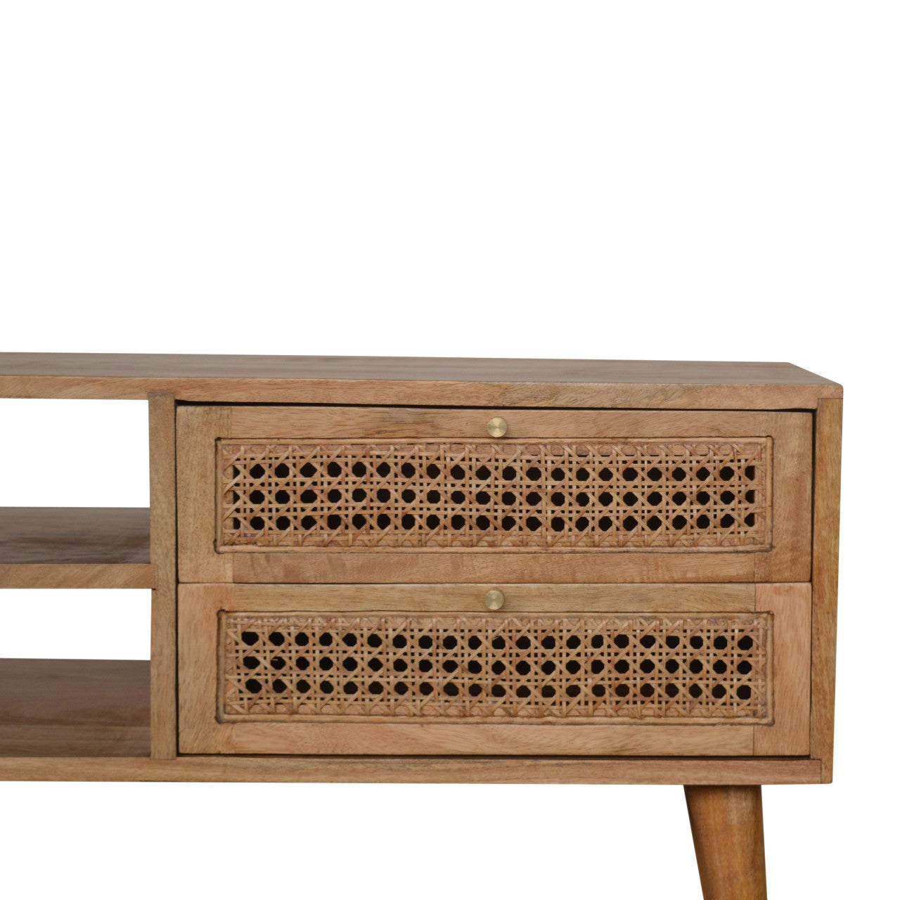Solid Wood 2 Drawer Rattan TV Stand